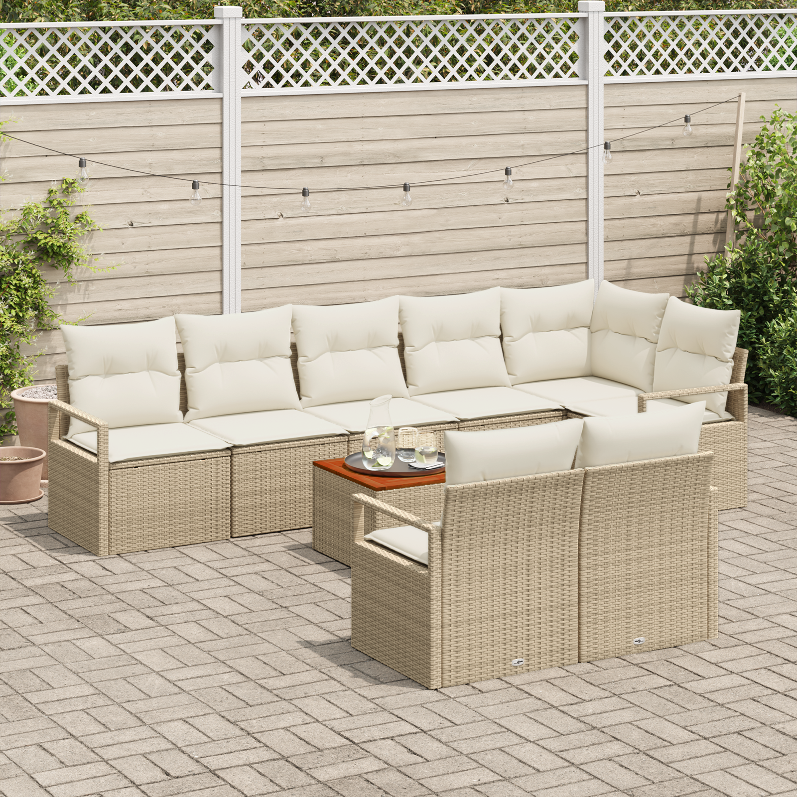 vidaXL 9-delige Tuinset met Kussens in Beige van Poly Rattan en Acacia