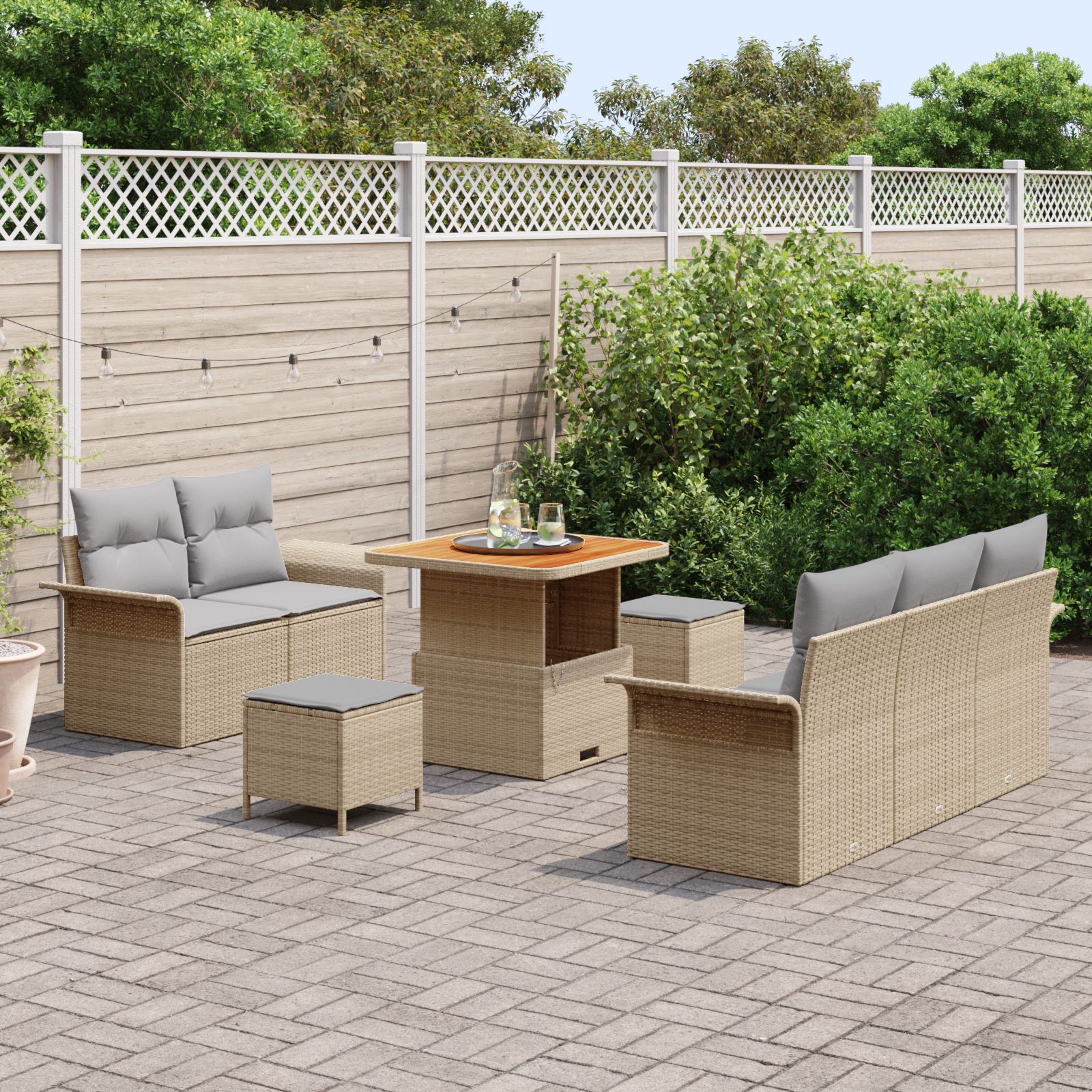 vidaXL 8-delige Tuinbankenset met kussens poly rattan acacia beige