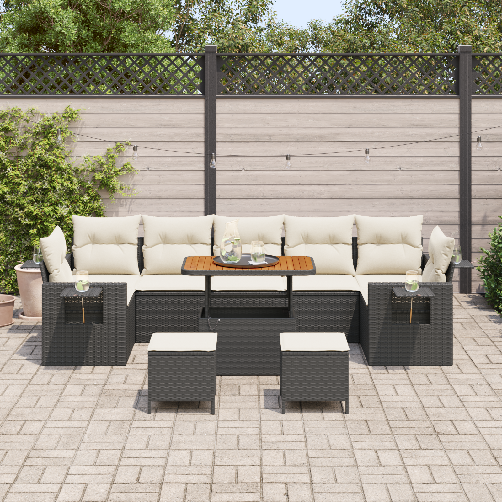 vidaXL 10-delige tuinset met kussens zwart van poly rattan en acacia