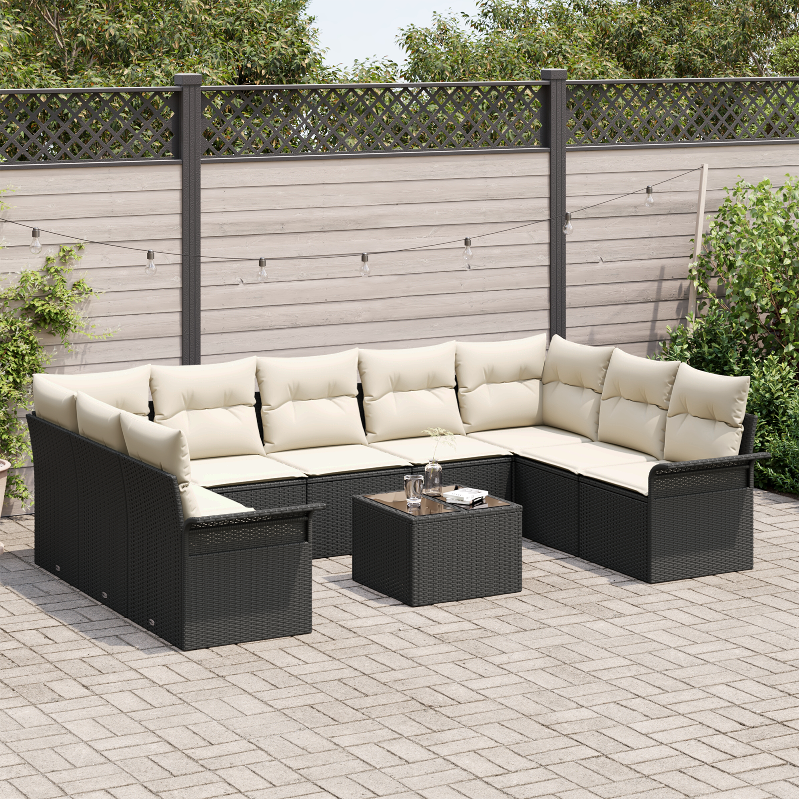 vidaXL 9-delige tuinset met kussens bruin poly rattan