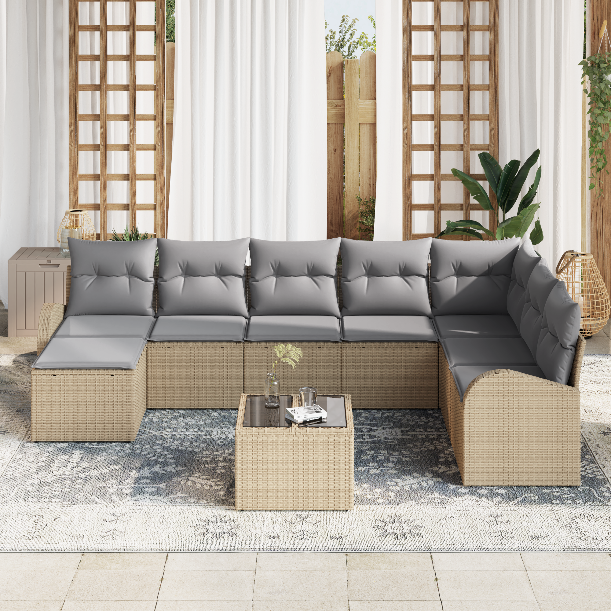 vidaXL 9-delige tuinset met kussens zwart poly rattan
