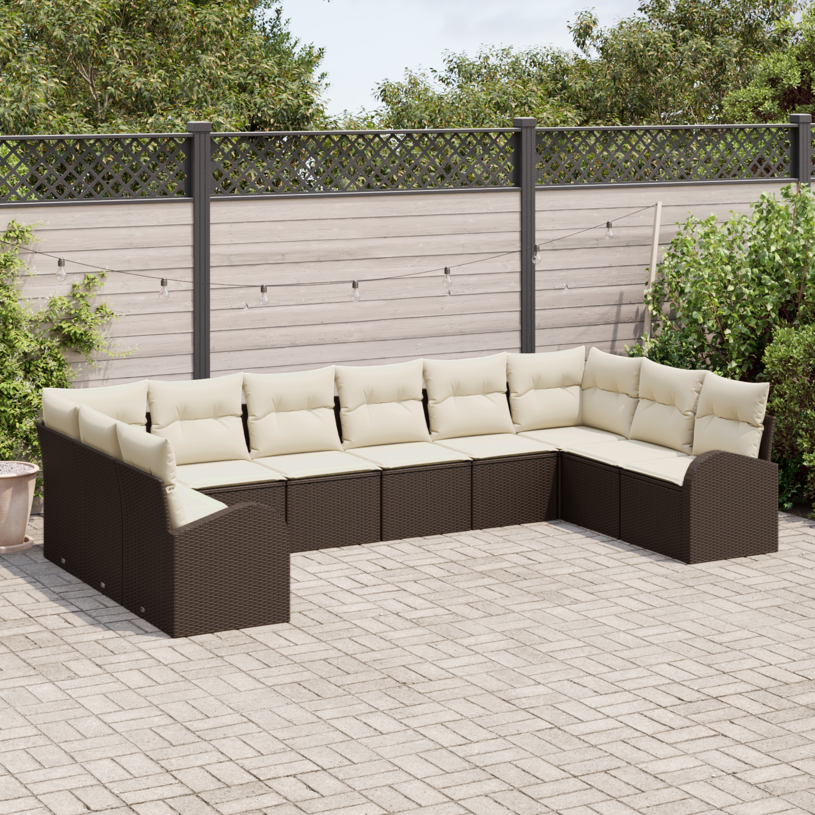 vidaXL 10-delig tuinset met kussens Bruin Poly Rattan