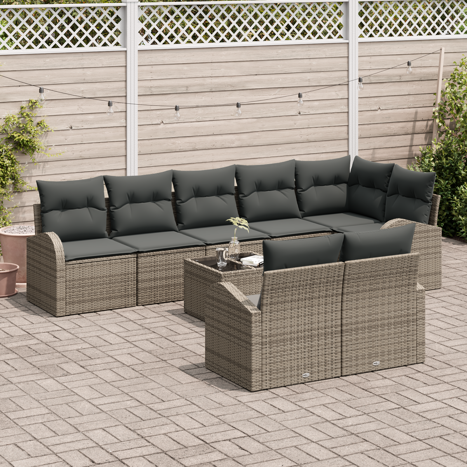 vidaXL 8-delige Tuinbankenset met kussens poly rattan zwart