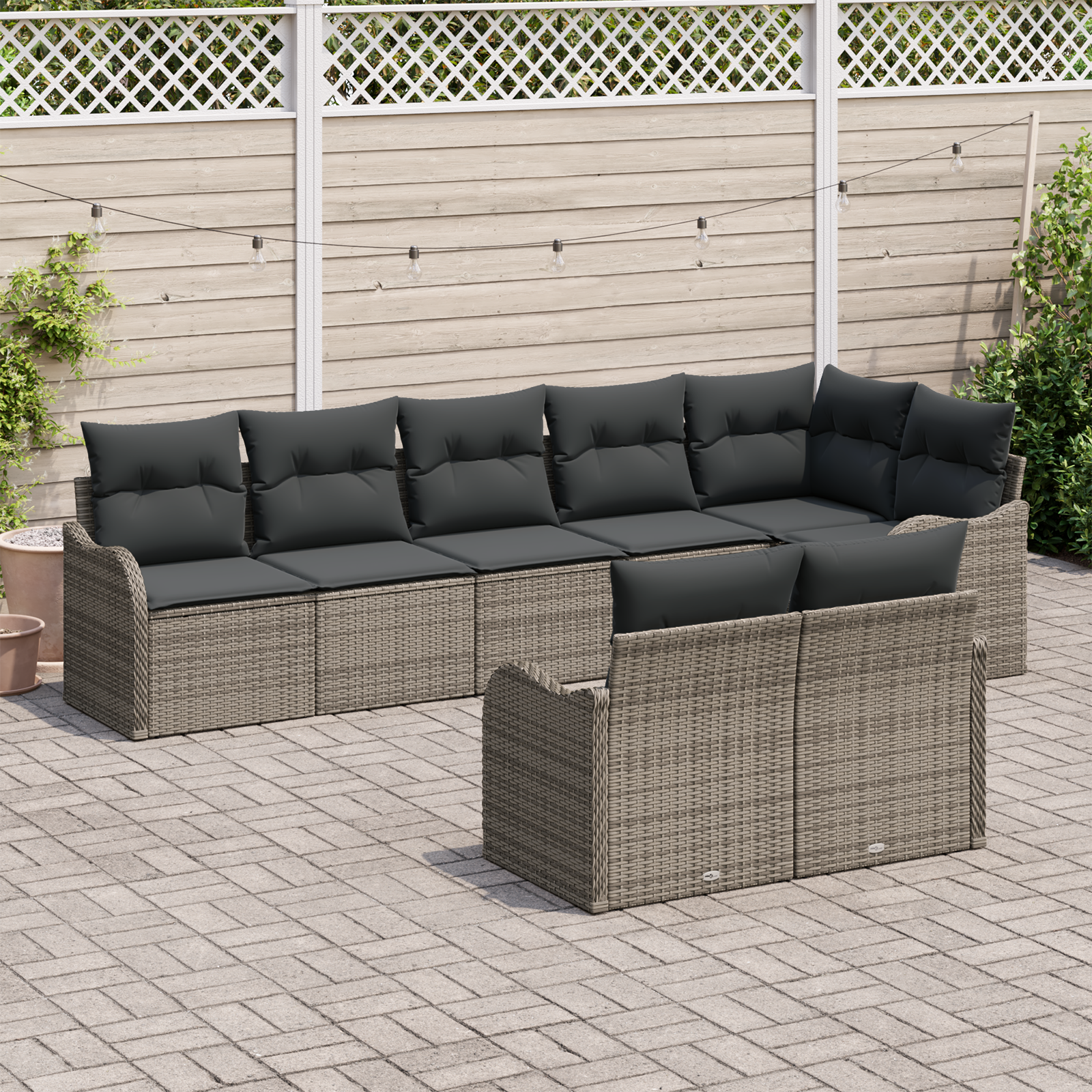 vidaXL 8-delige Tuinbankenset met kussens poly rattan grijs