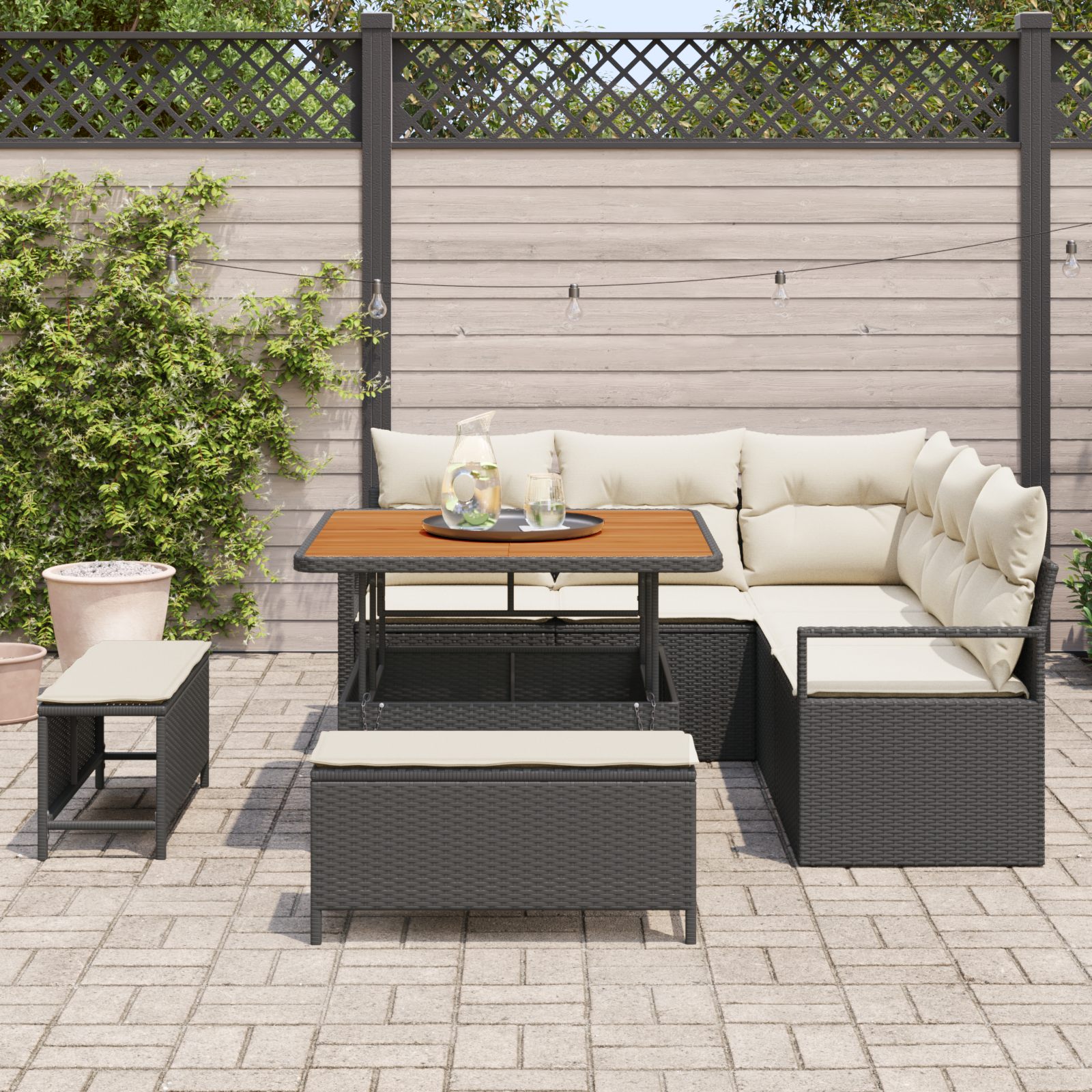 vidaXL 8-delige tuinsofa set met kussens in zwart poly rattan en acacia
