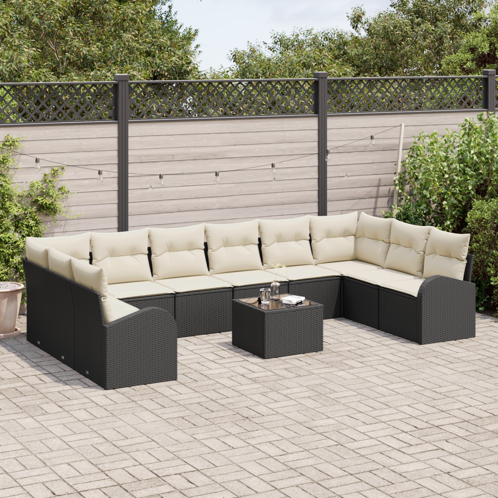 vidaXL 10-delige Tuinset met Kussens Bruin Poly Riet