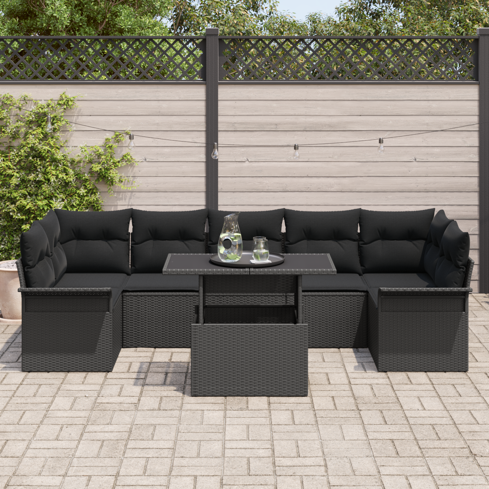vidaXL 8-delige Tuinbankenset met kussens poly rattan zwart