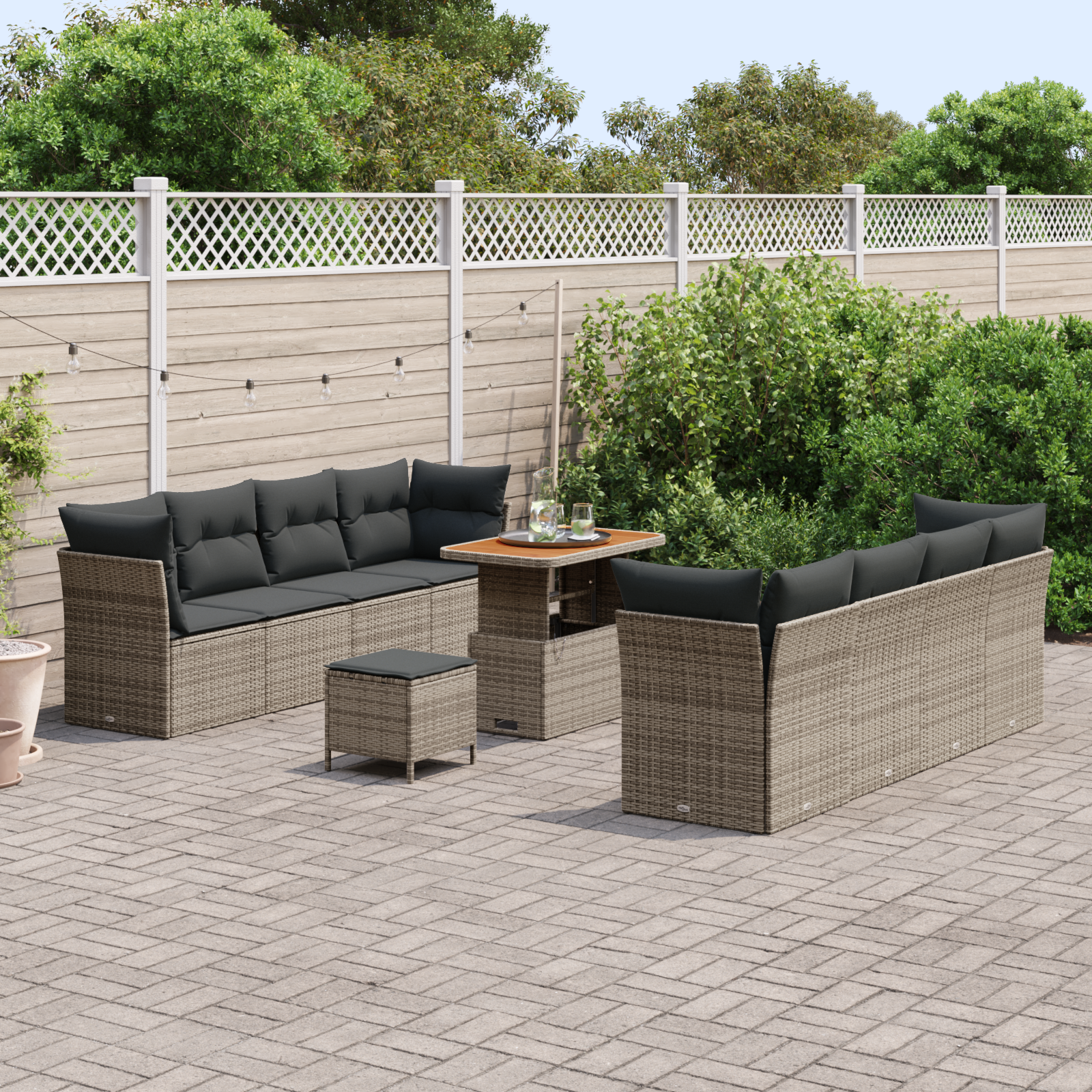 vidaXL 11-delige Tuinbankenset met kussens poly rattan acacia grijs