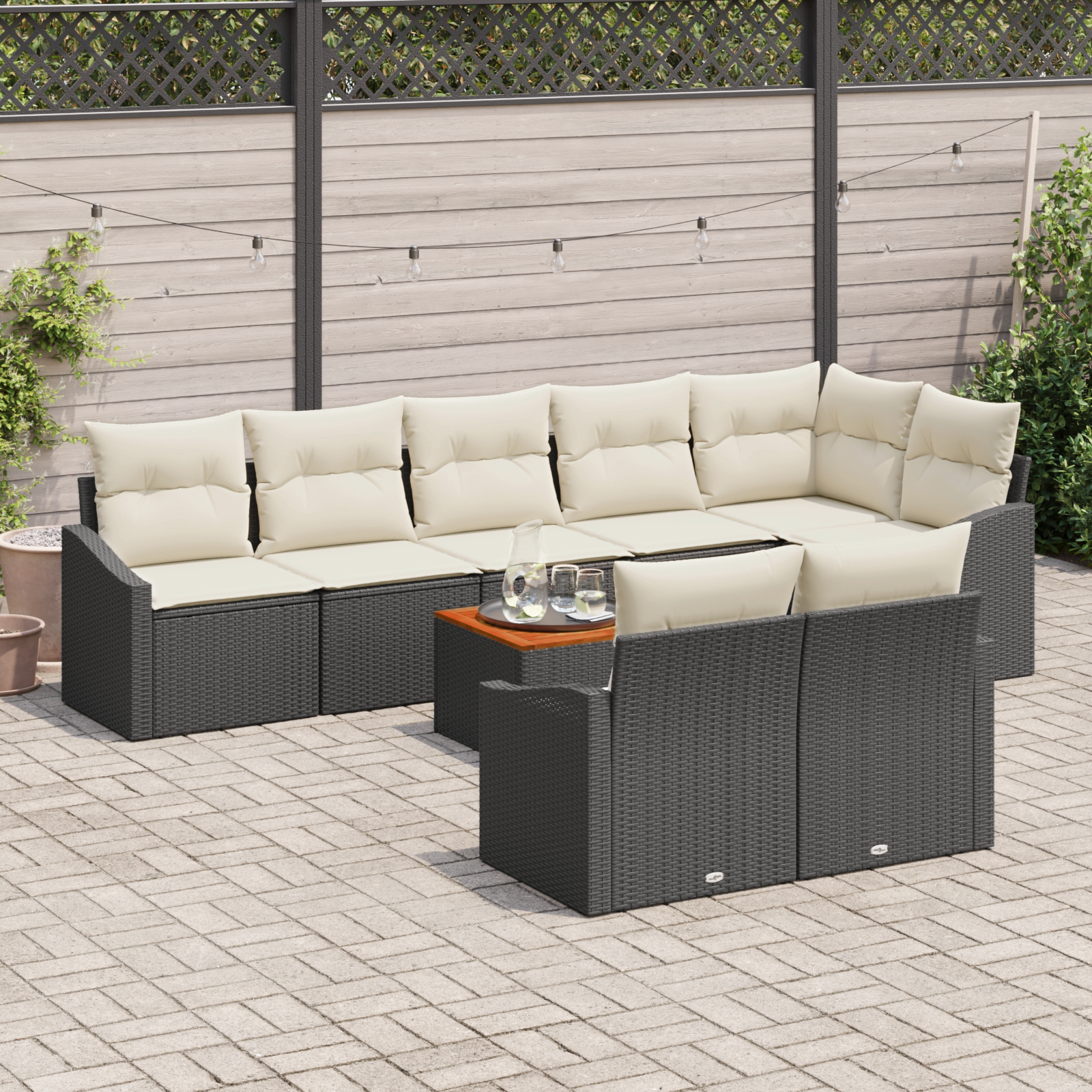 vidaXL 9-delige tuinset met kussens zwart poly rattan acacia