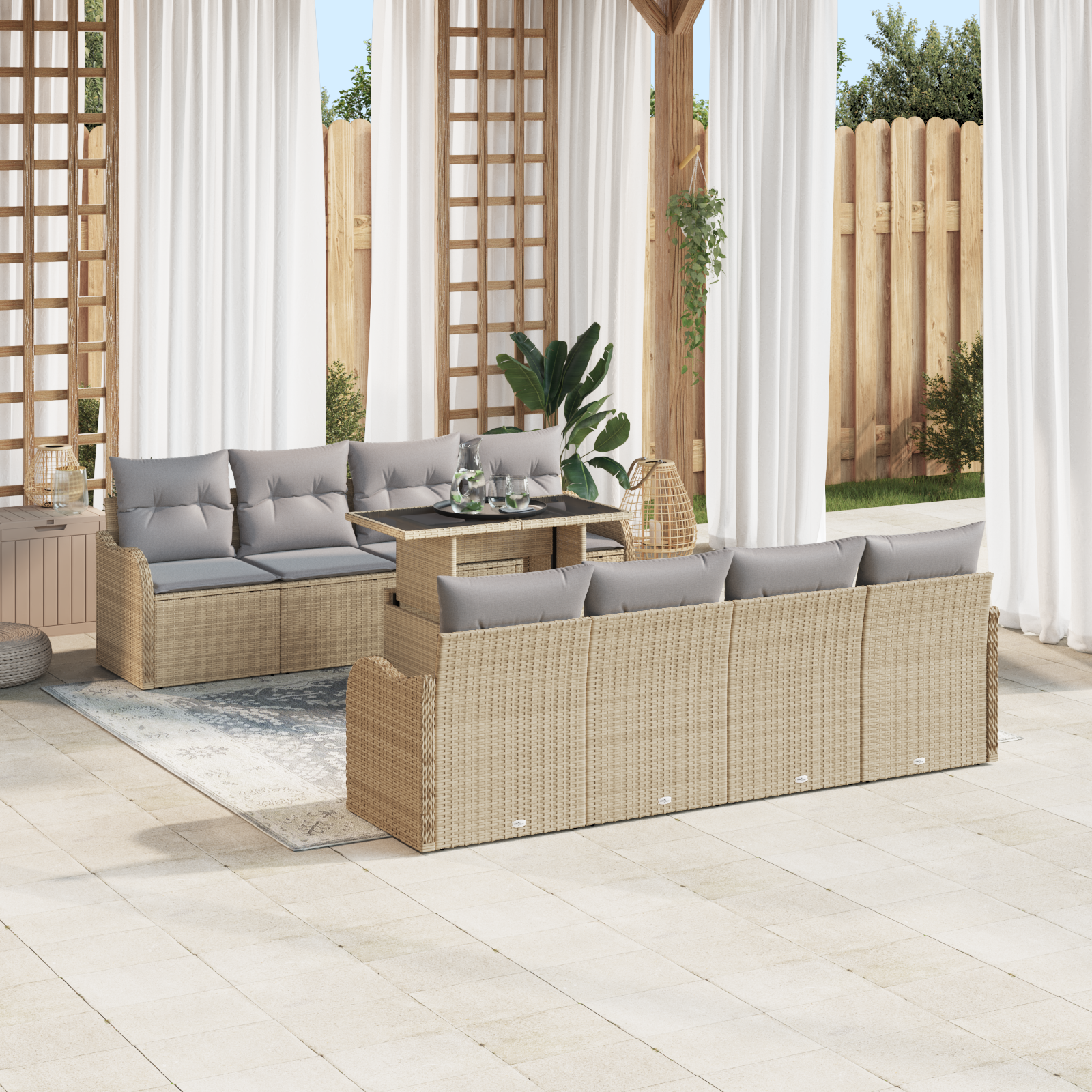 vidaXL 9-delige tuinsofa set met kussens in beige poly rattan