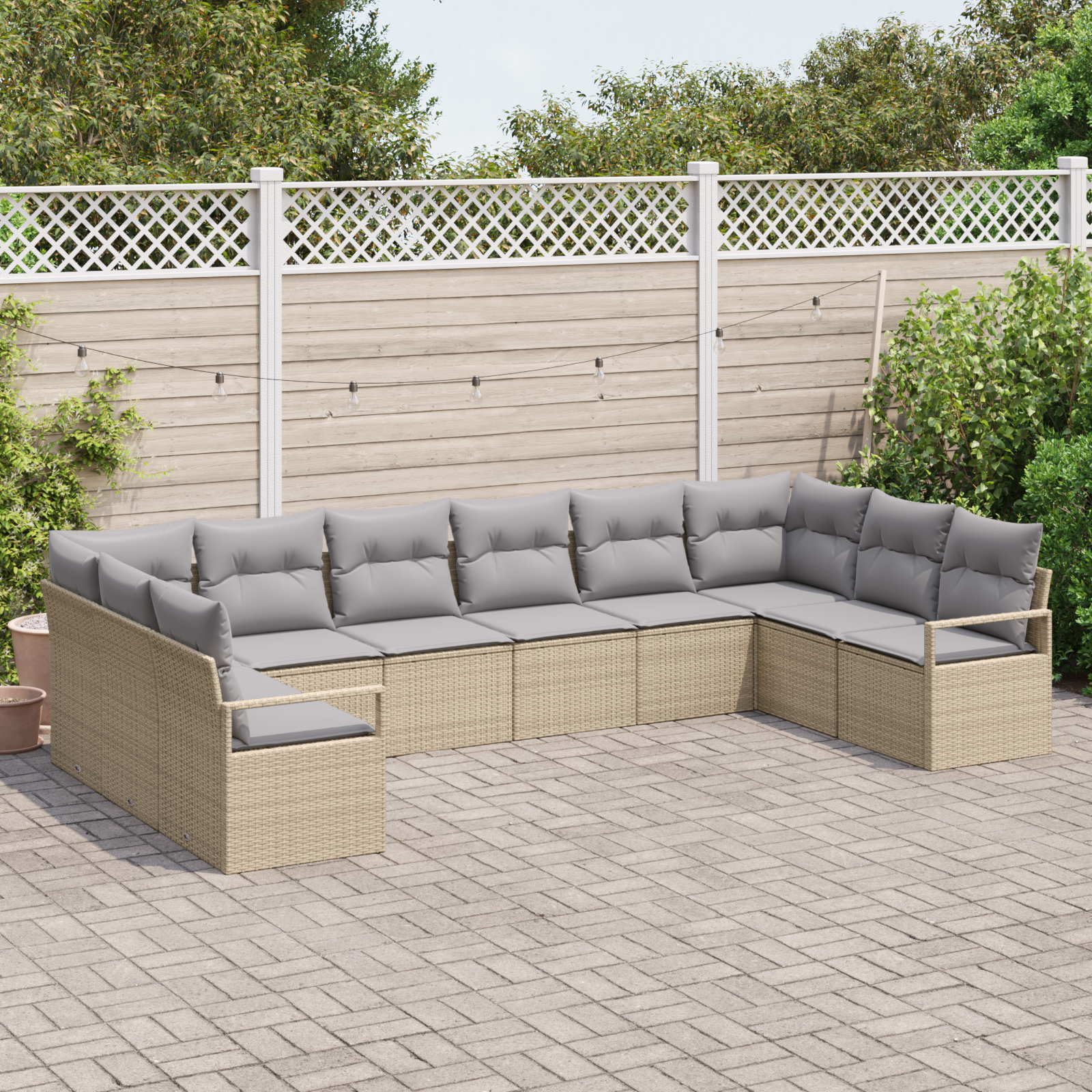 vidaXL 10-delige tuinsofa set met kussens in beige poly rattan