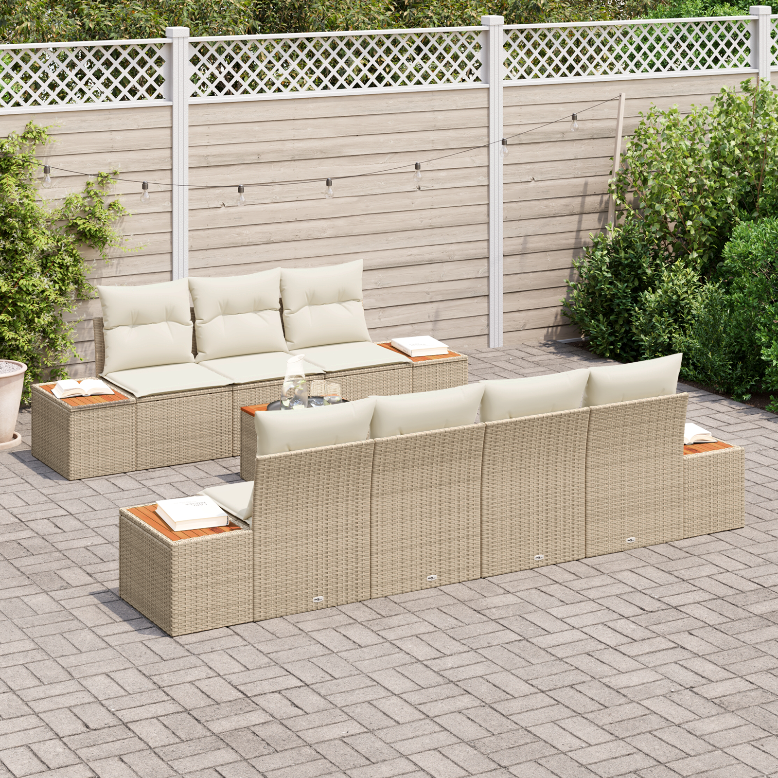 vidaXL 8-delig tuinset met kussens - beige poly rattan en acacia