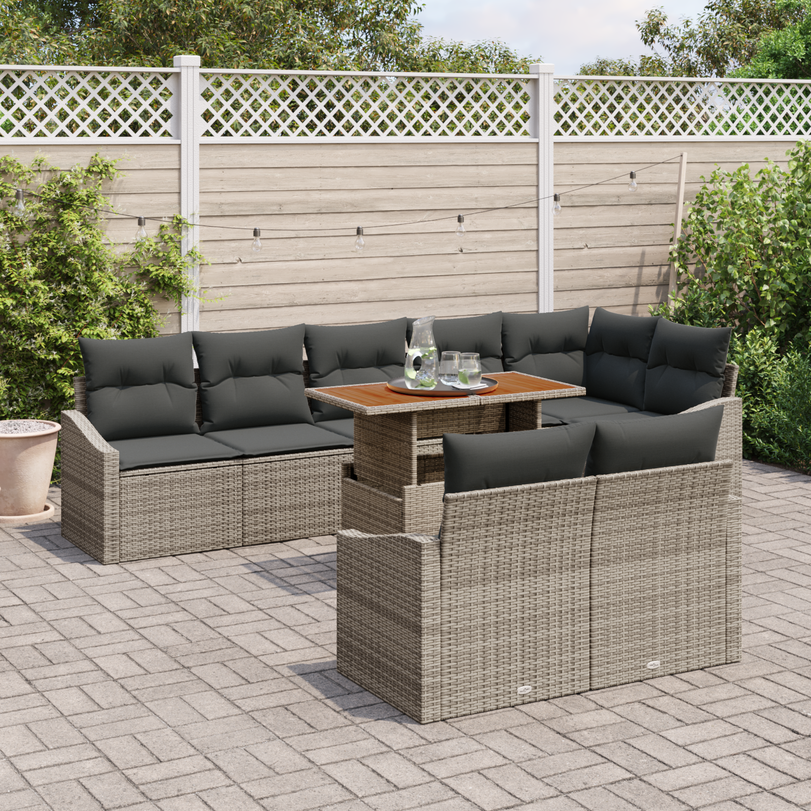 vidaXL 9-delige Tuinset met Kussens Grijs Poly Rattan en Acacia