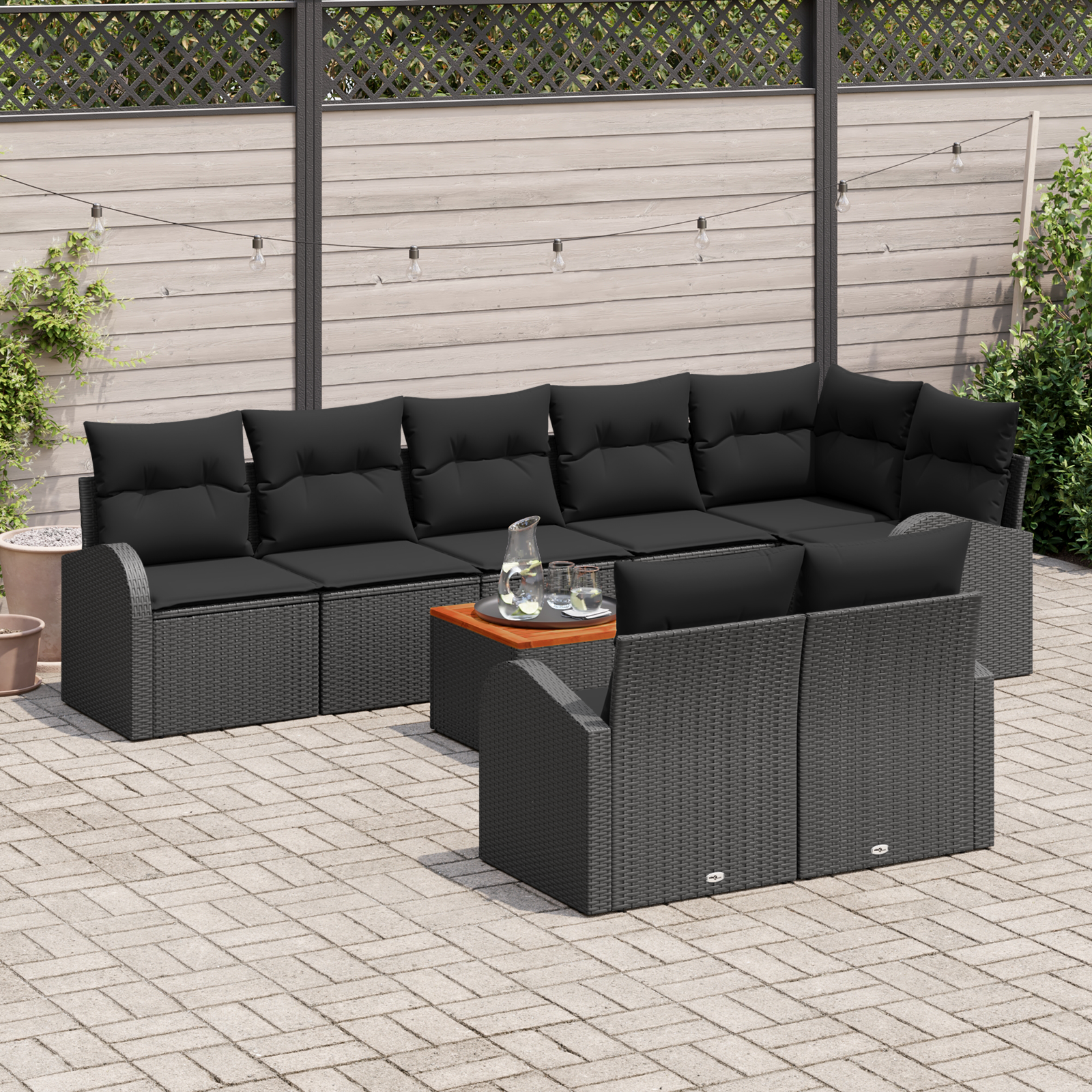 vidaXL 9-delige tuinbankset met kussens zwart poly rattan acaciahout