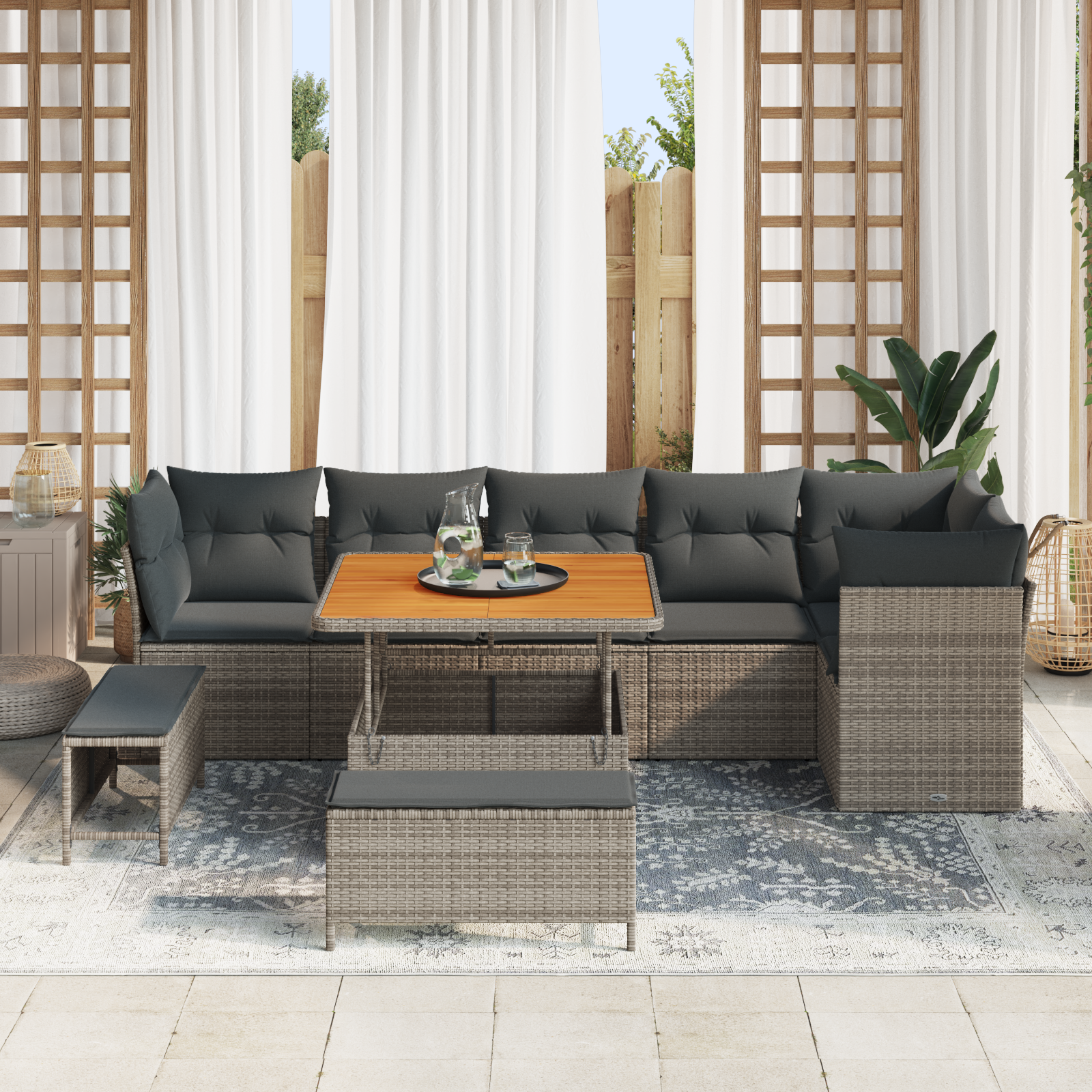 vidaXL Tuinbank 4-zits modulair met kussens poly rattan grijs