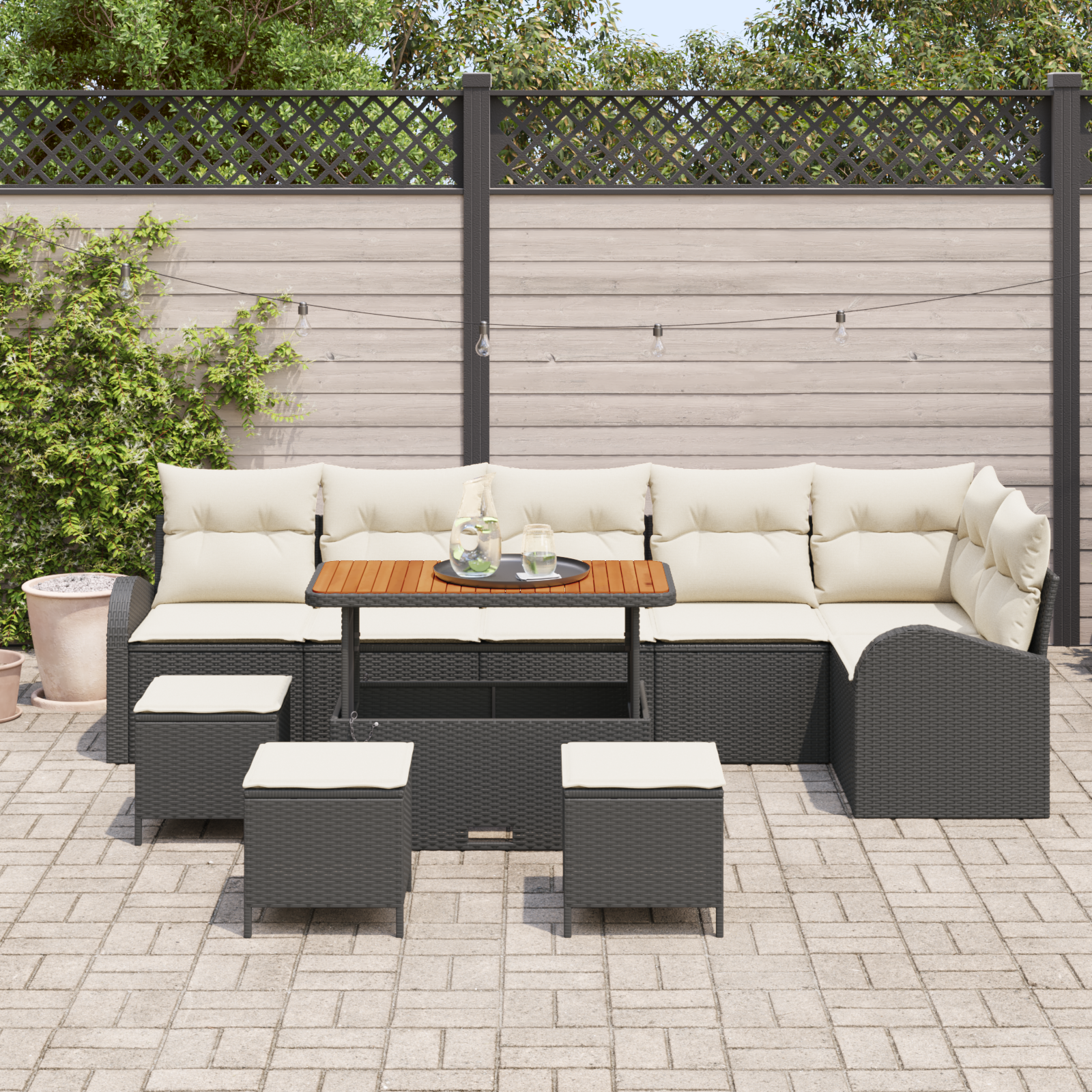 vidaXL 10-delige tuinsofa set met kussens in het zwart van poly rattan en acacia