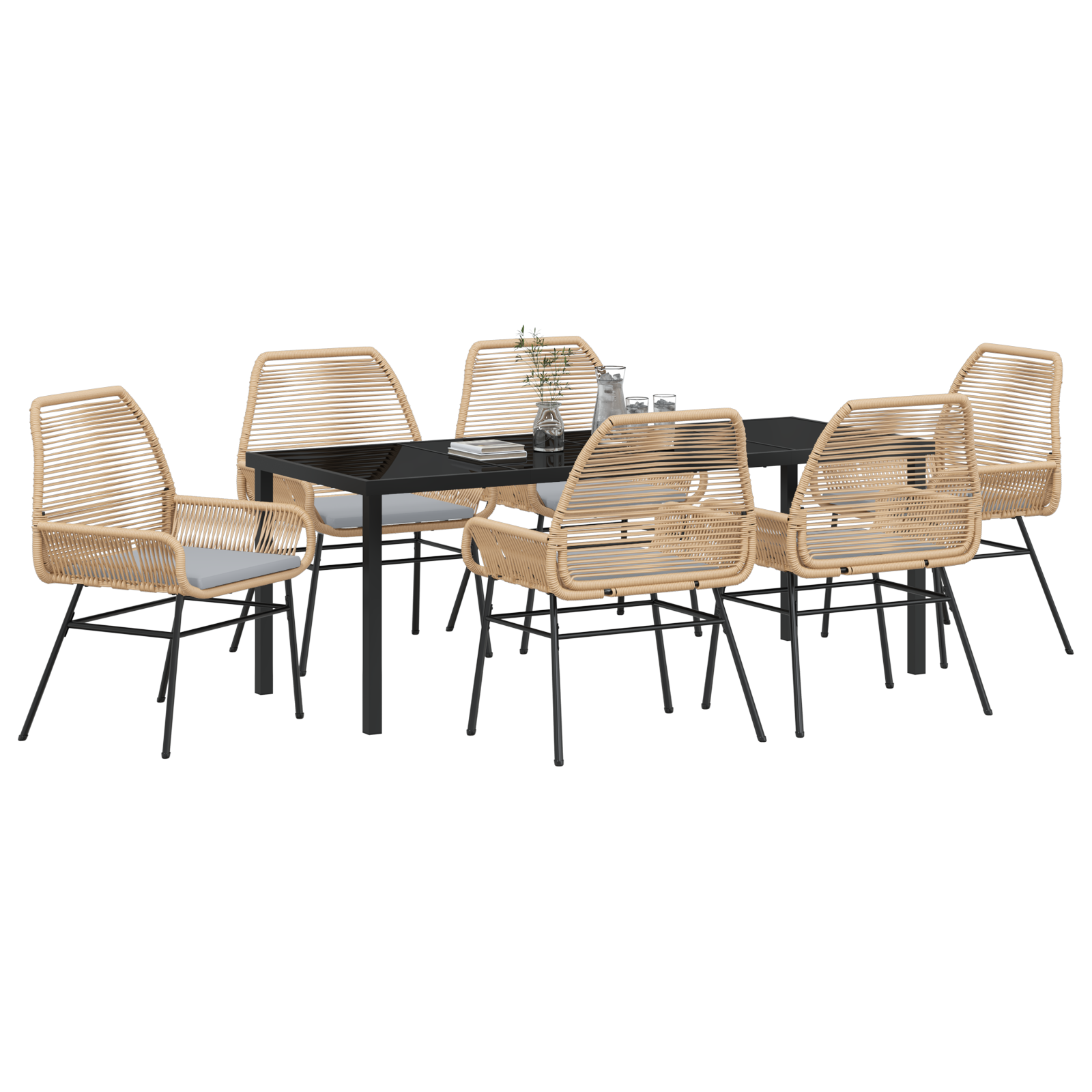 vidaXL 7-delige tuinset met kussens bruin poly rattan