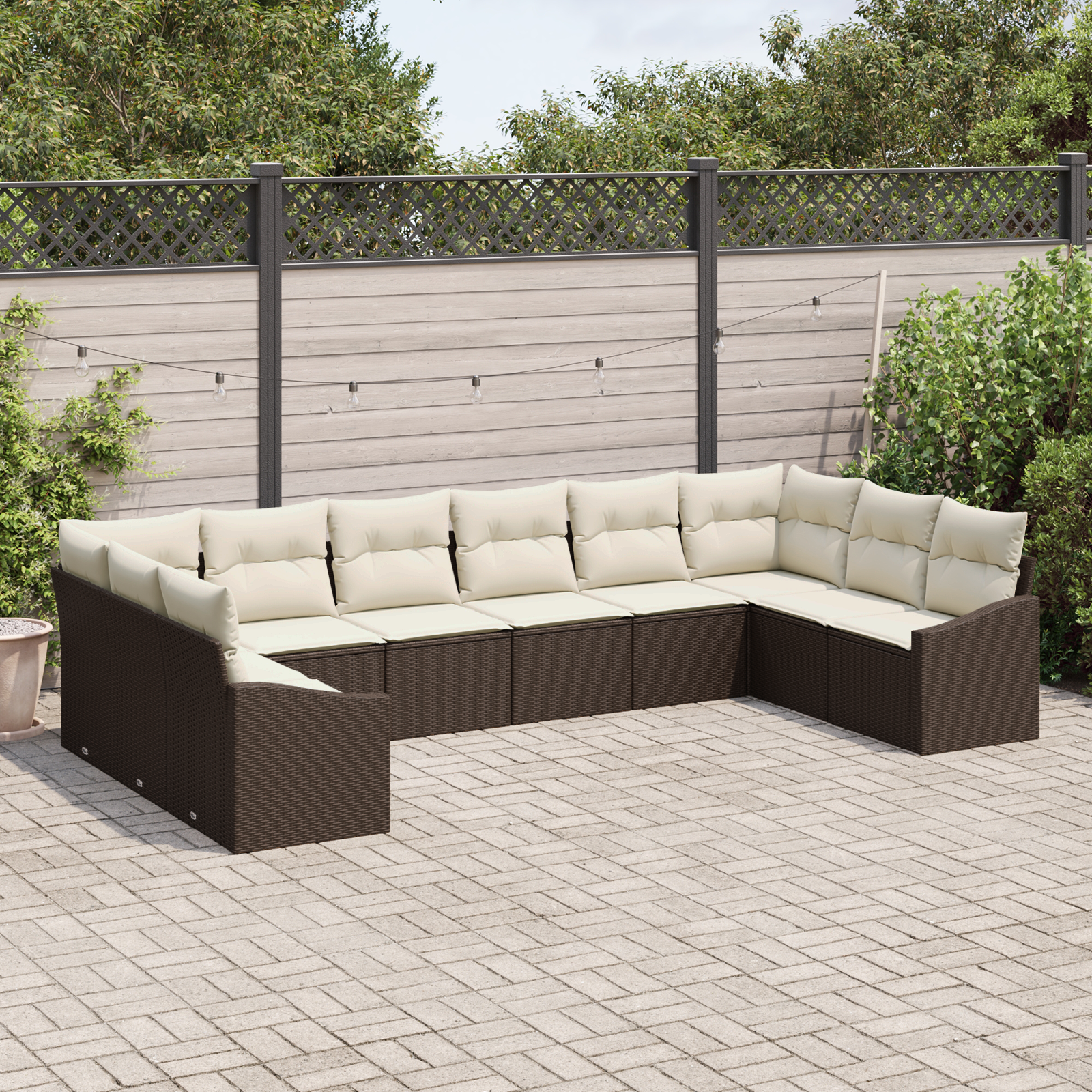 vidaXL 10-delige Tuinset met kussens poly rattan bruin