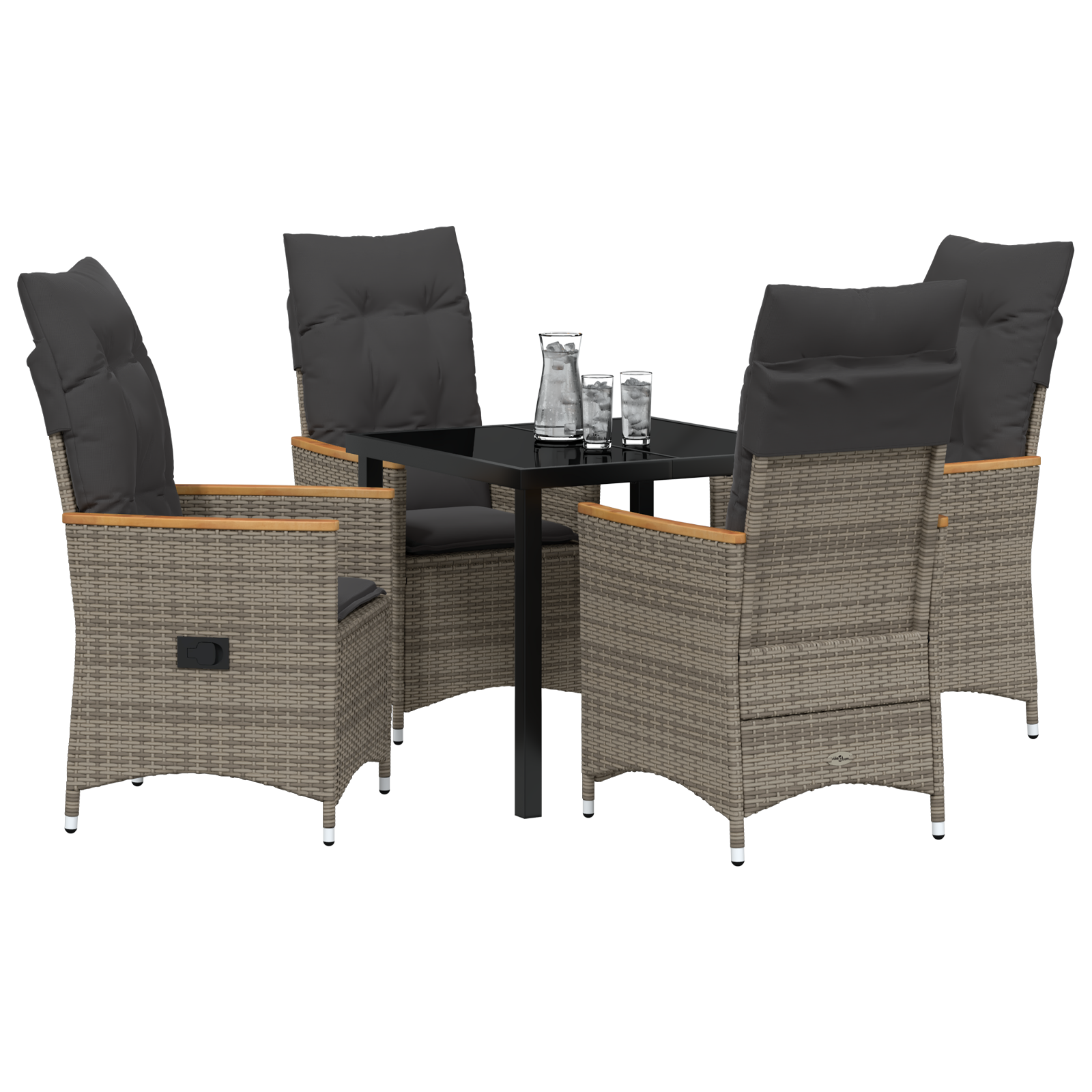 vidaXL Tuin Eetset van 5 Stukken met Kussens Grijze Poly Rattan