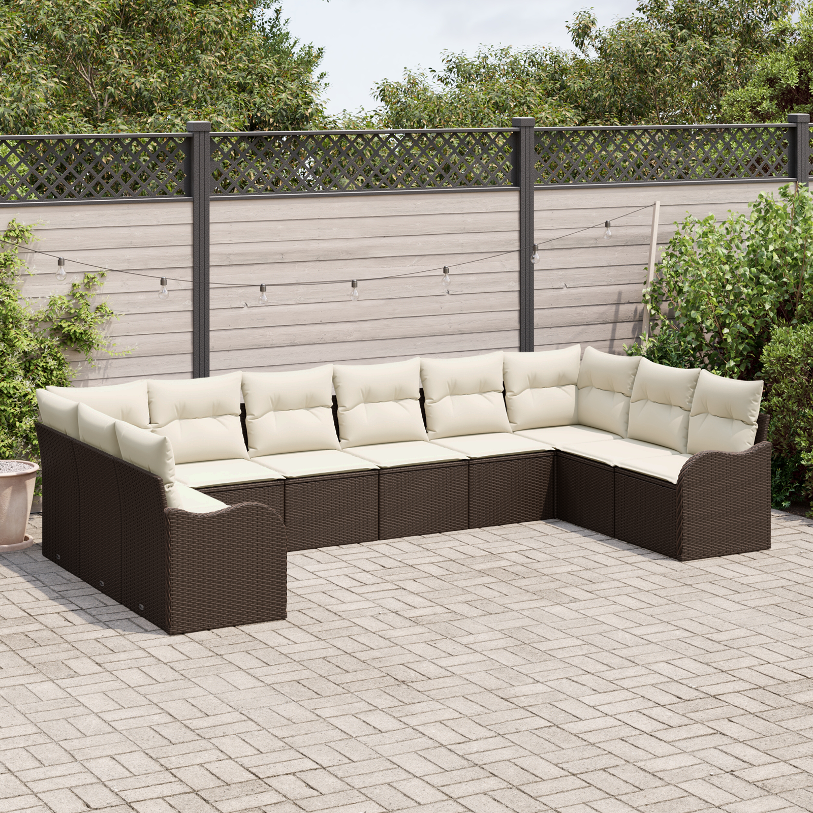 vidaXL 10-delige Tuinbankenset met kussens poly rattan bruin