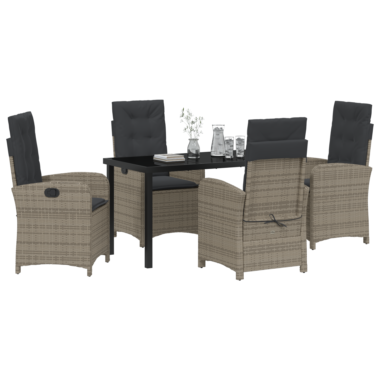 vidaXL 5-delige tuinset met kussens in grijs poly rattan