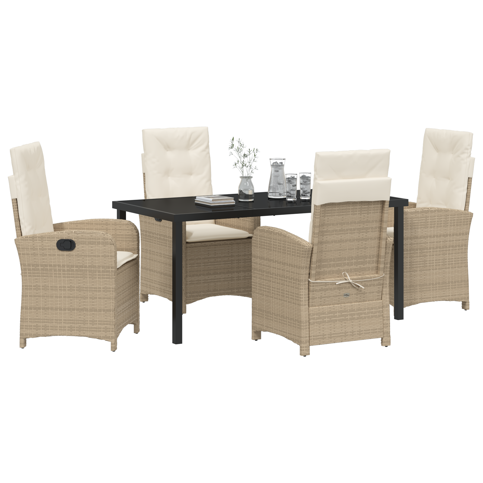 vidaXL 5-delige Tuinset met Kussens in Beige Poly Rattan