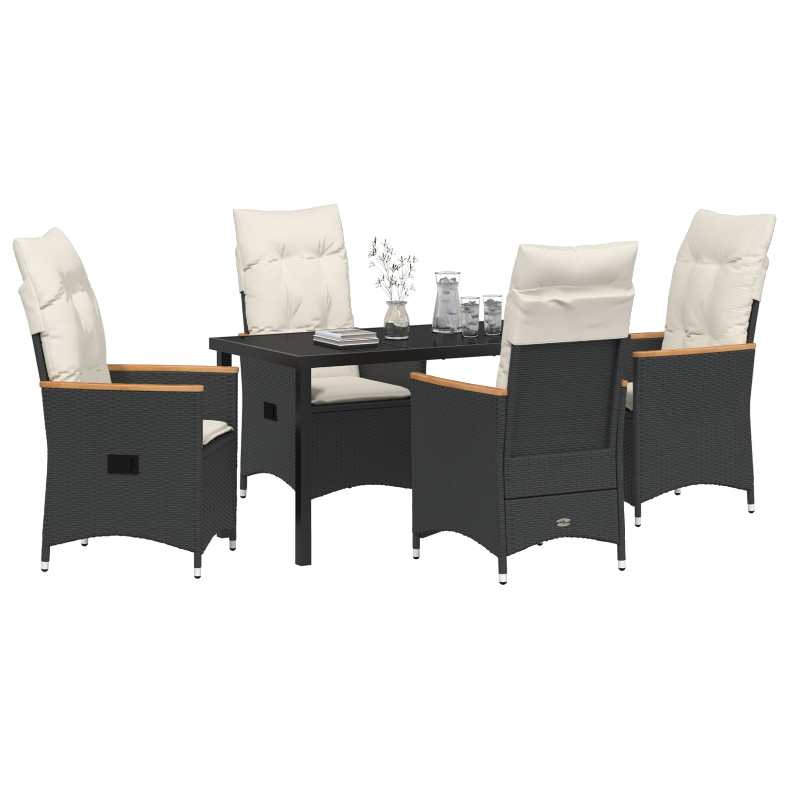 vidaXL 5-delige tuinset met kussens zwart poly rattan
