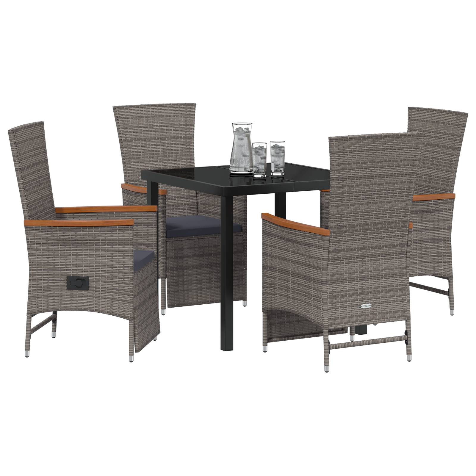 vidaXL 5-delige tuinset met kussens grijs poly rattan