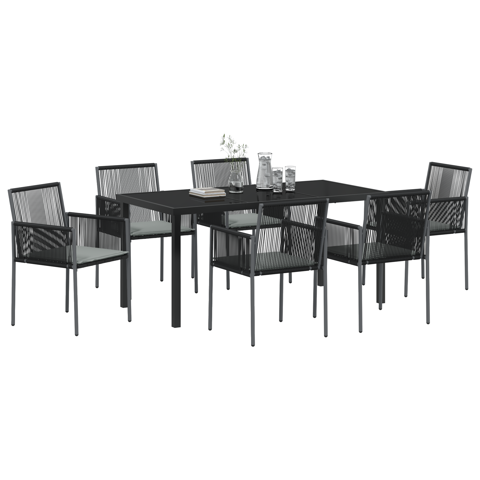 vidaXL 7-delige tuinset met kussens in zwart poly rattan