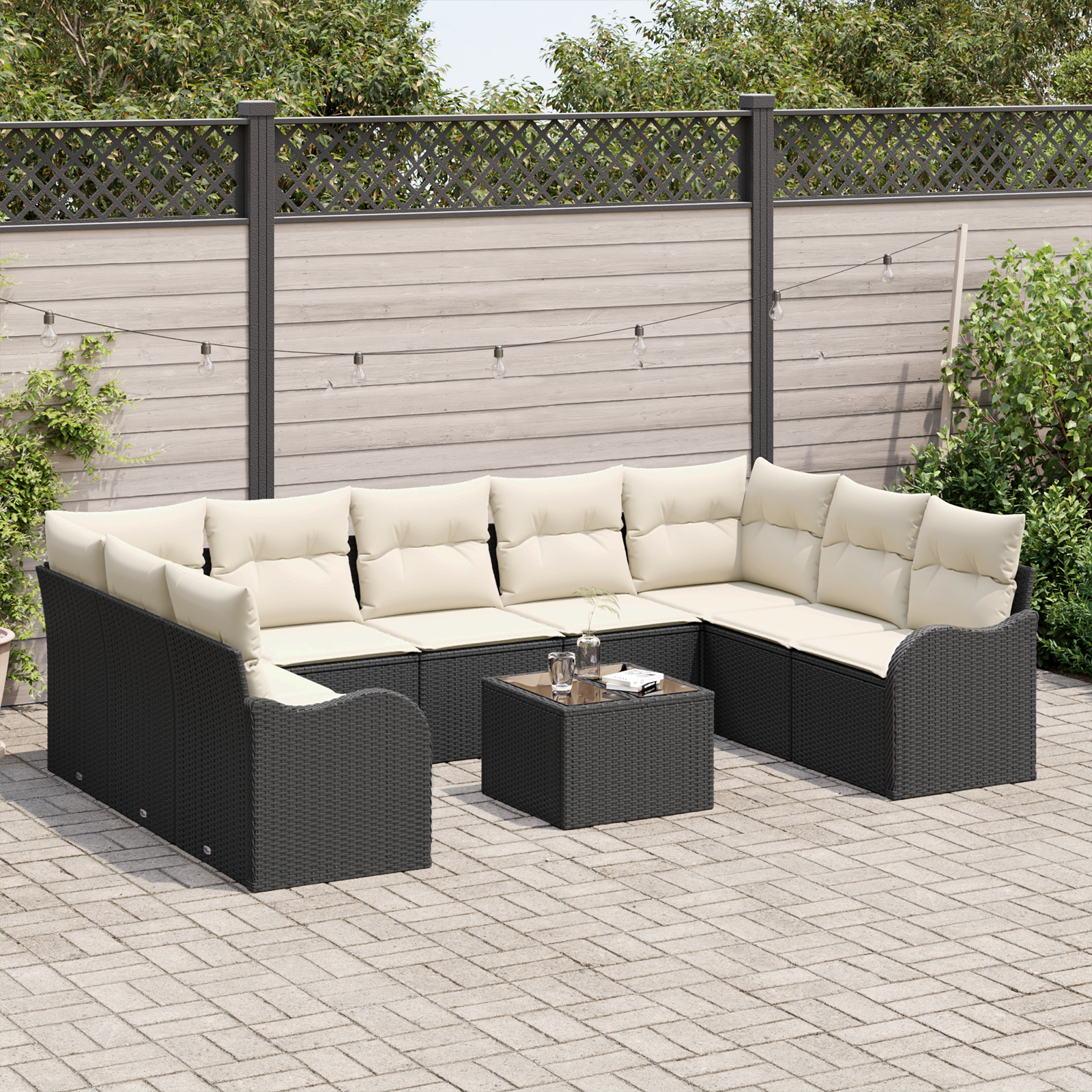 vidaXL 9-delige tuinsofa set met kussens bruin poly rattan