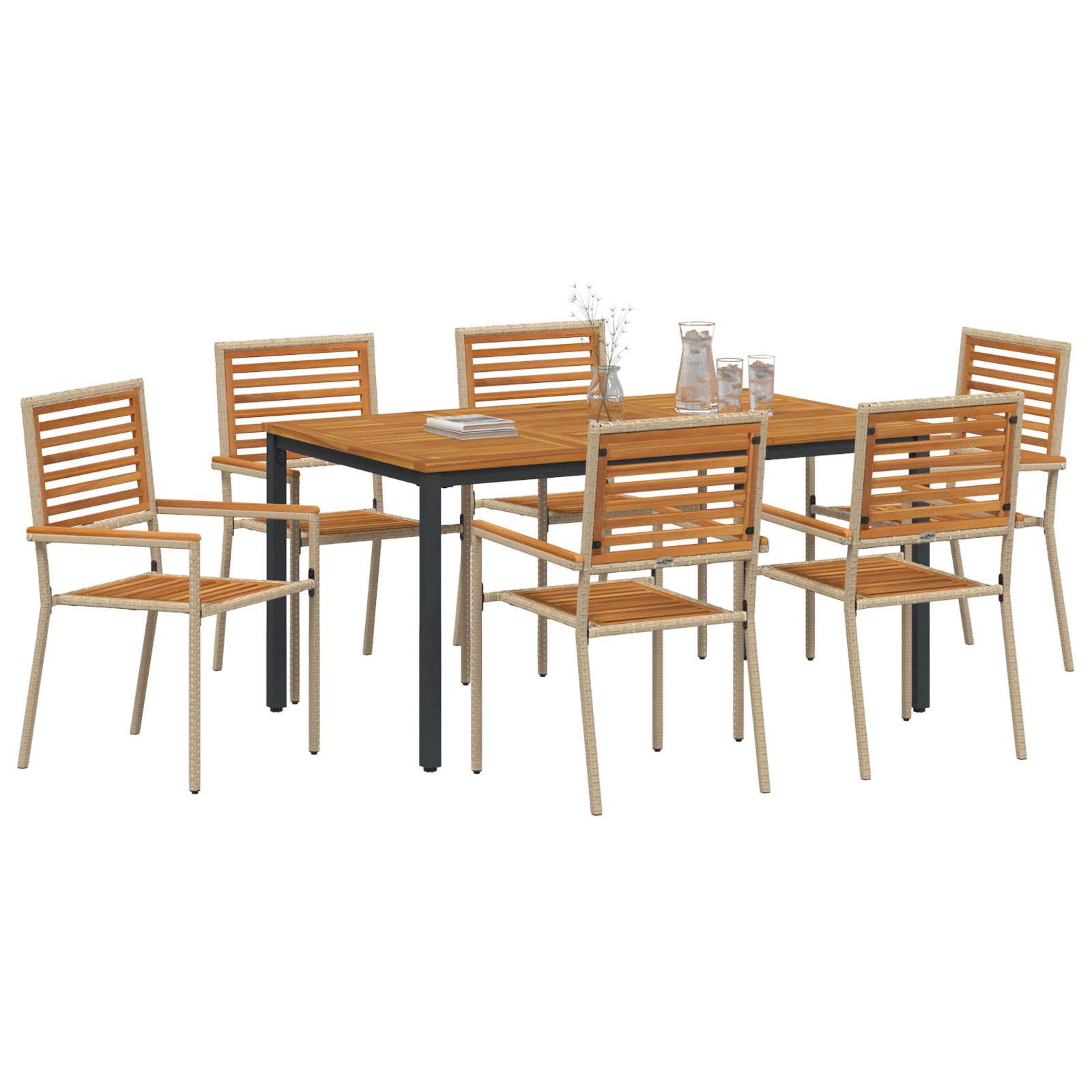 vidaXL 7-delige tuinset in beige poly rattan en acacia