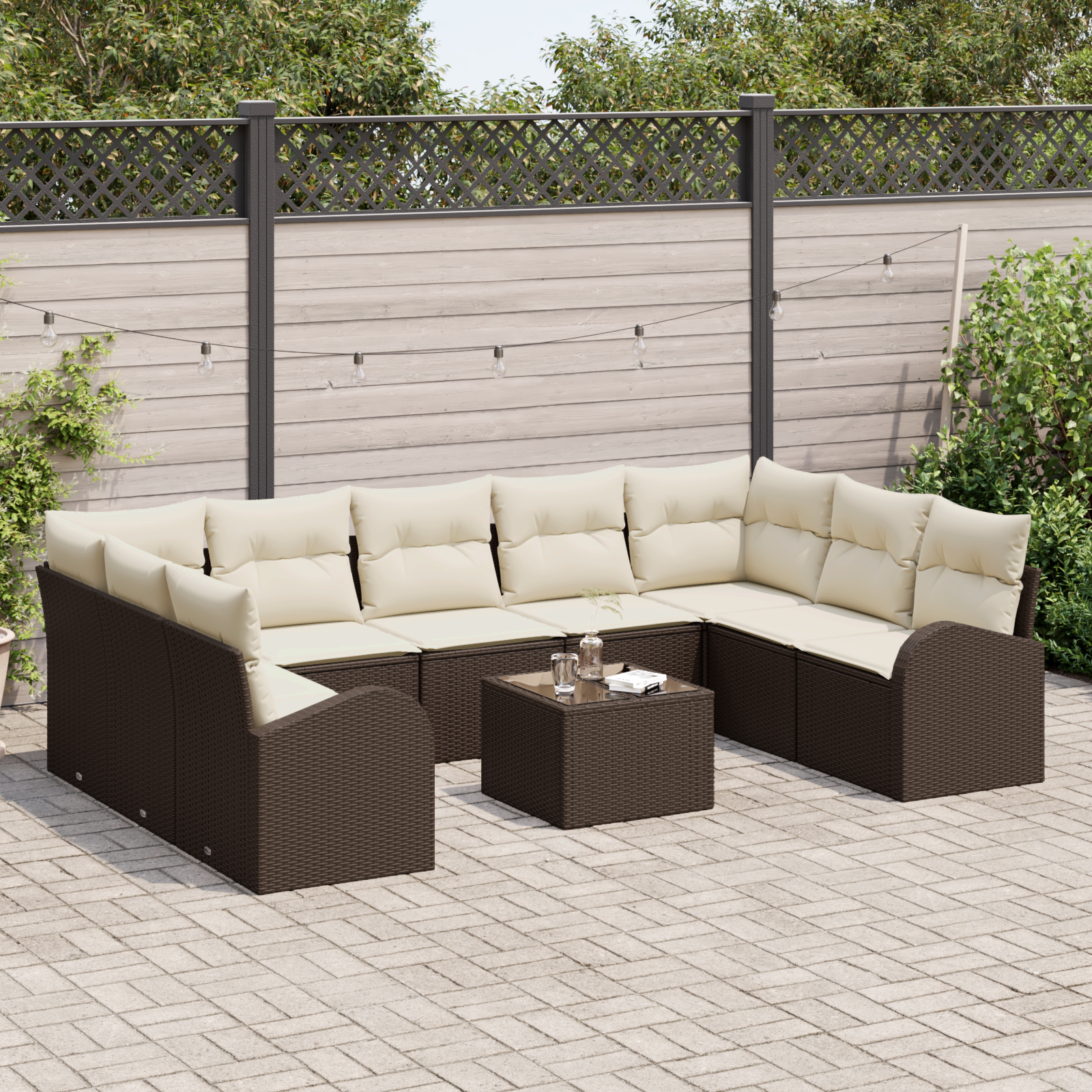 vidaXL 9-delige tuinsofa set met kussens grijs poly rattan