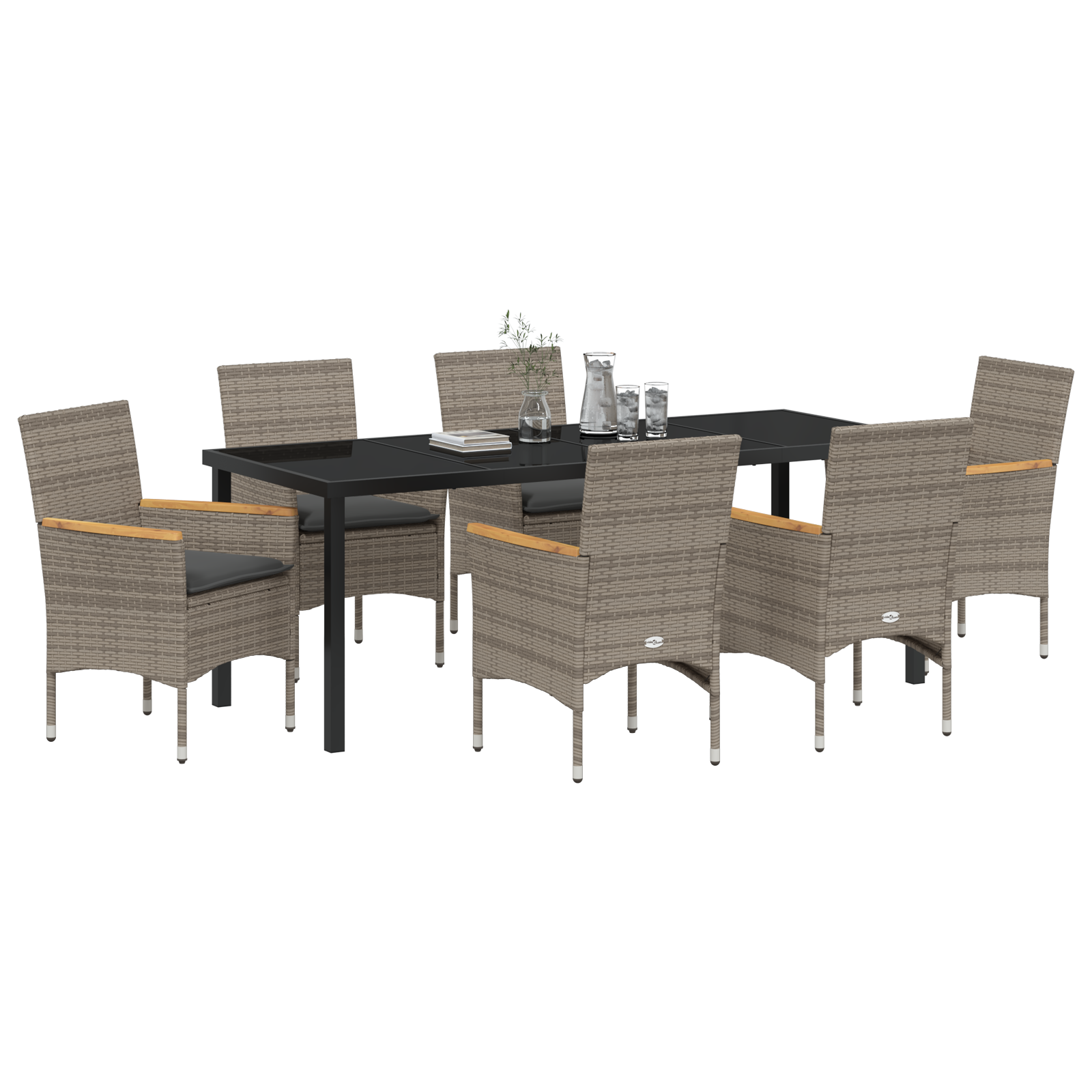 vidaXL 7-delige tuinset met kussens grijs poly rattan