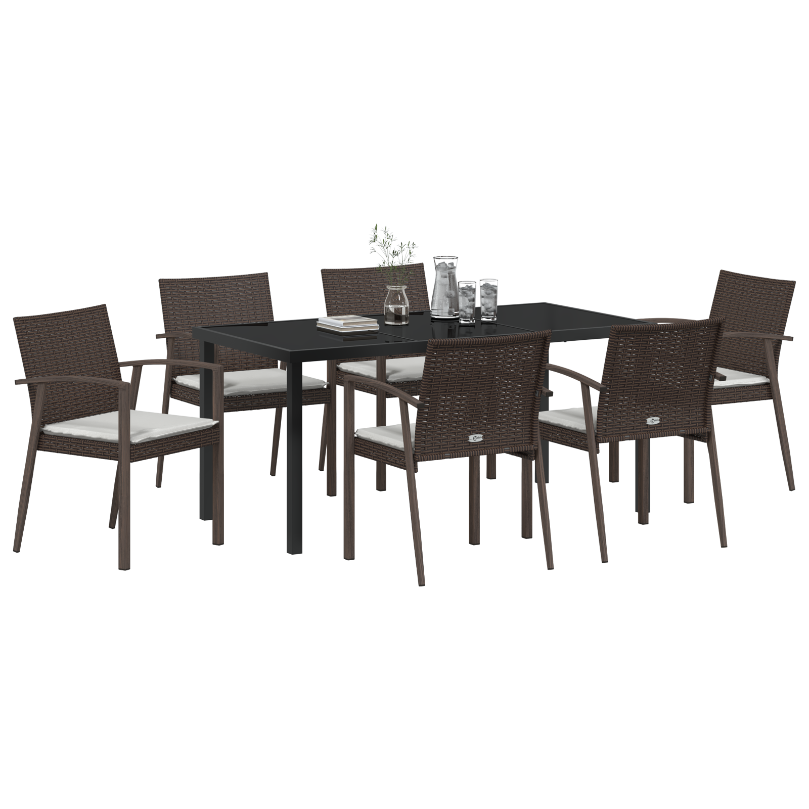 vidaXL 7-delige tuinset met kussens bruin poly rattan