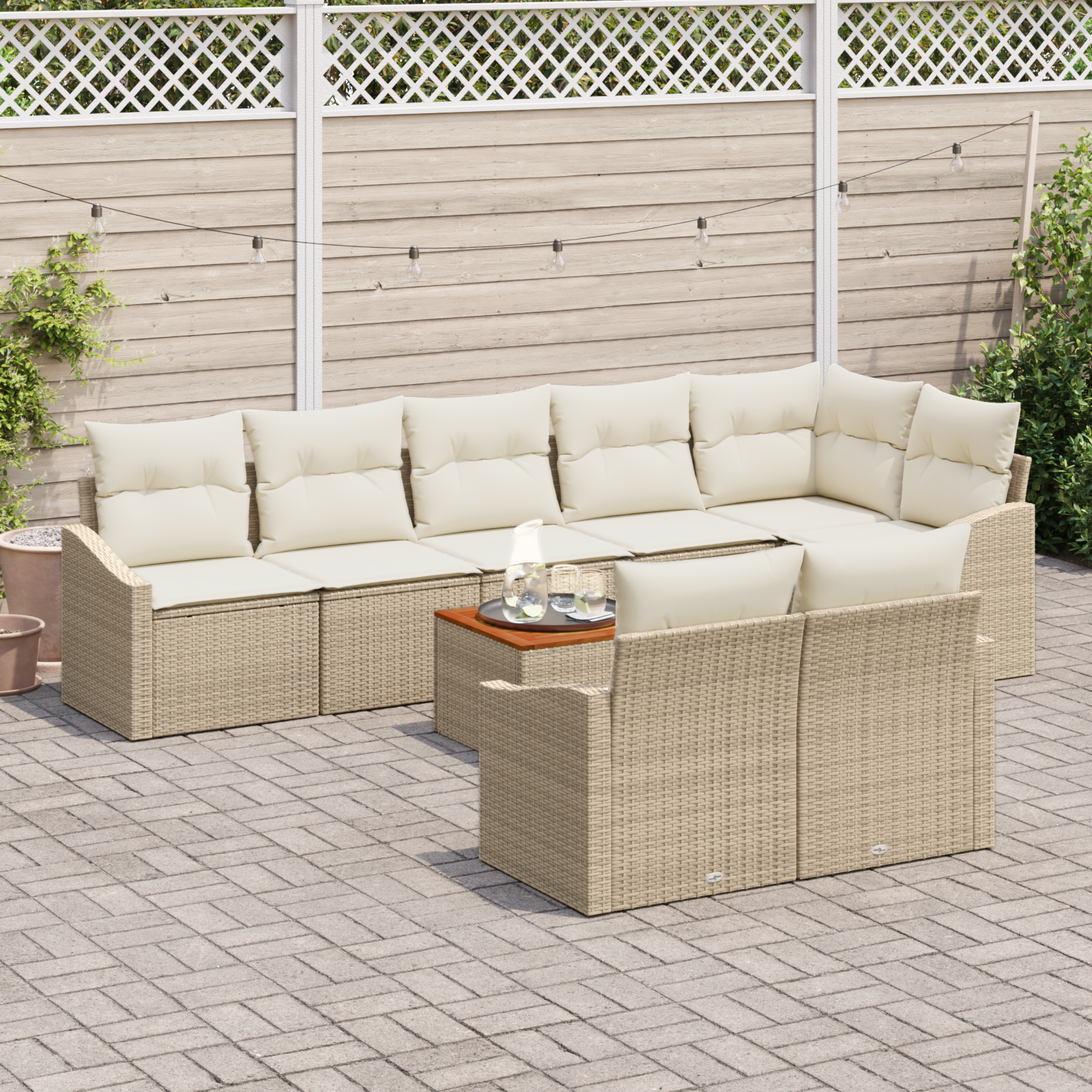 vidaXL 9-delige Tuinbankenset met kussens poly rattan acaciahout beige
