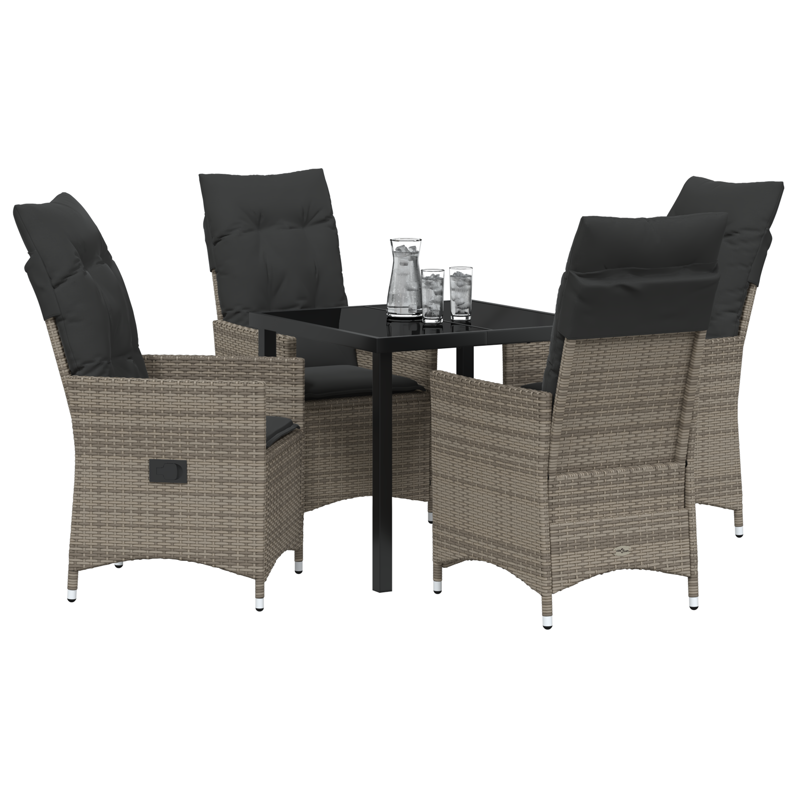 vidaXL 5-delige tuinset met kussens in grijs poly rattan