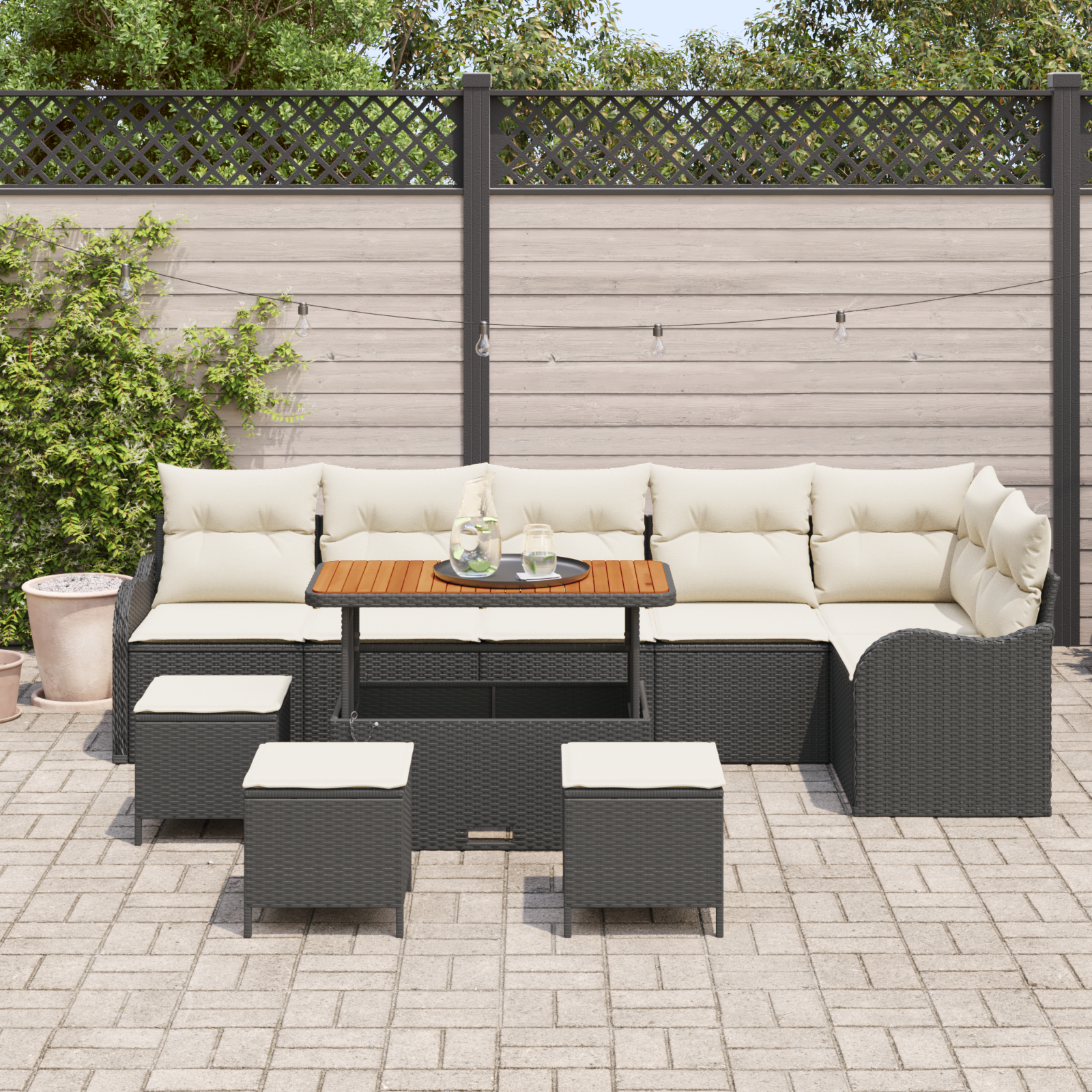vidaXL 10-delige Tuinbankenset met kussens poly rattan acacia zwart