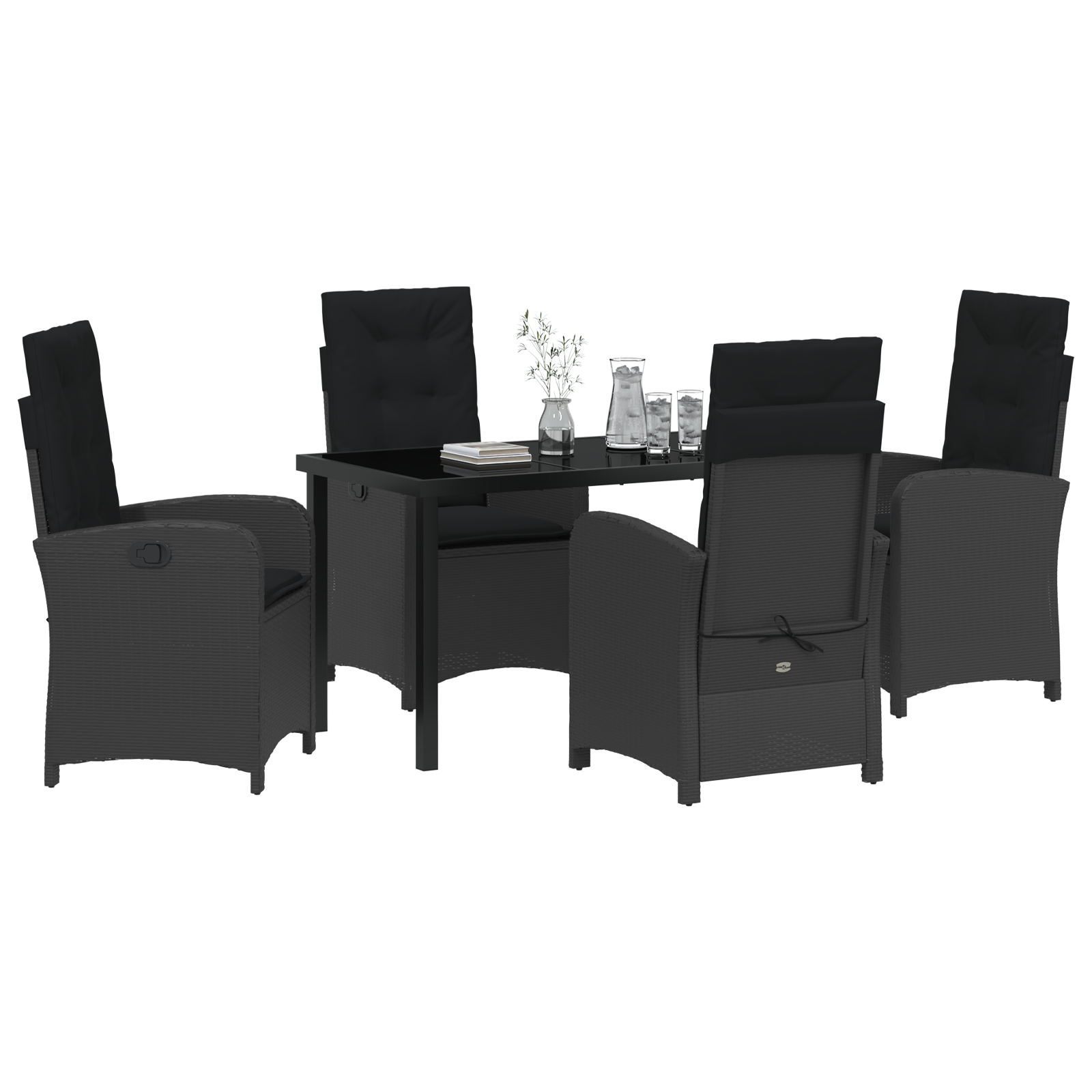 vidaXL 5-delige Tuin Eettafel Set met Kussens Zwart Poly Rattan