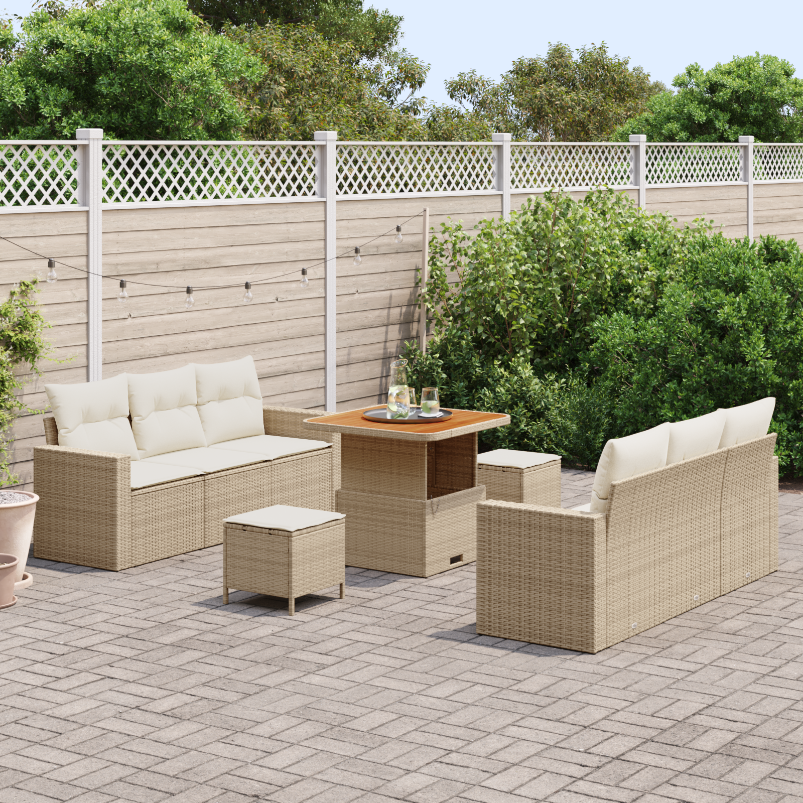 vidaXL 9-delige tuinset met kussens in Beige van Poly Rattan en Acacia