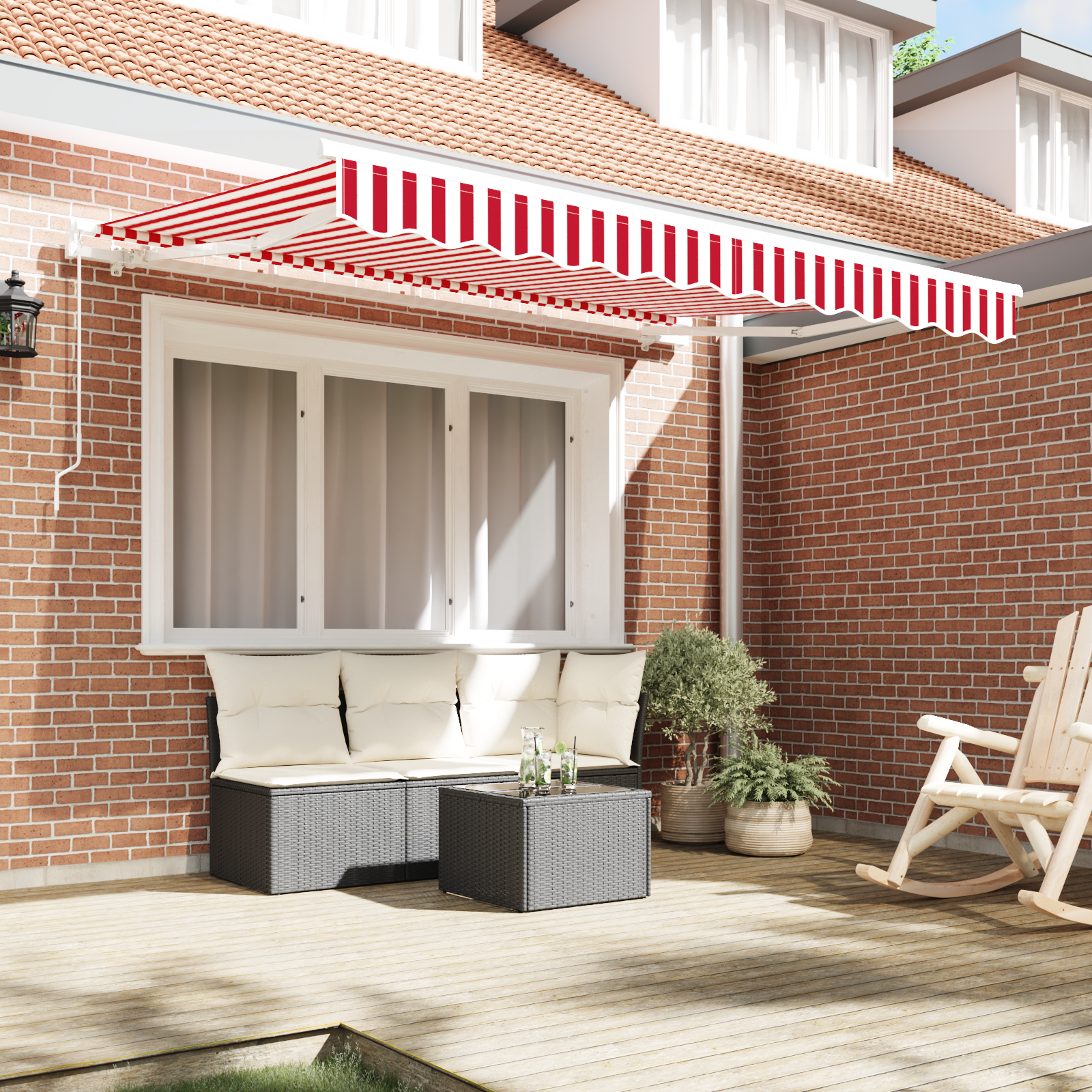 vidaXL Handmatige Uittrekbare Abdijdoek Rood en Wit 350x200 cm