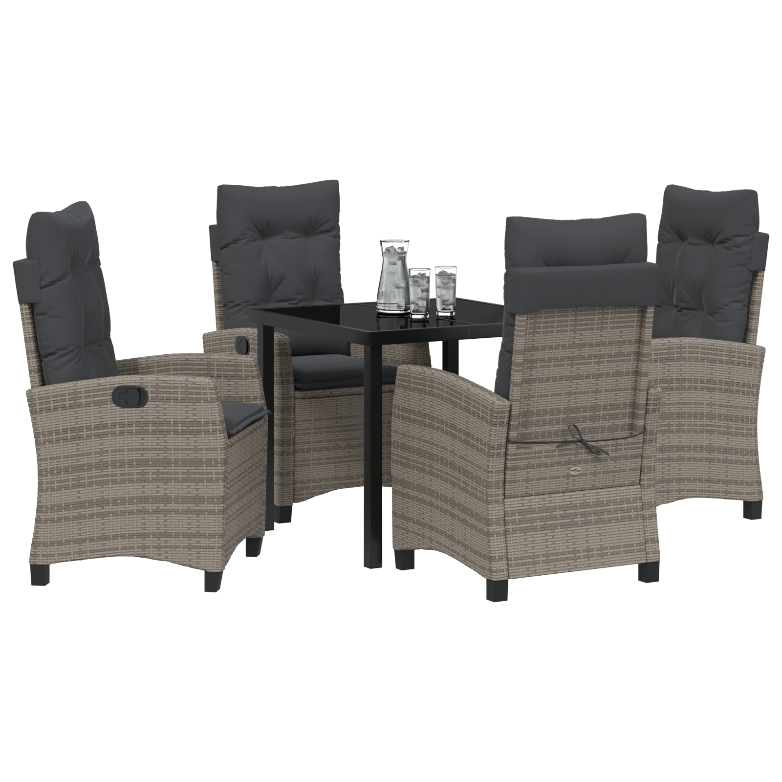 vidaXL 5-delige tuin eetset met kussens - Grijs poly rattan