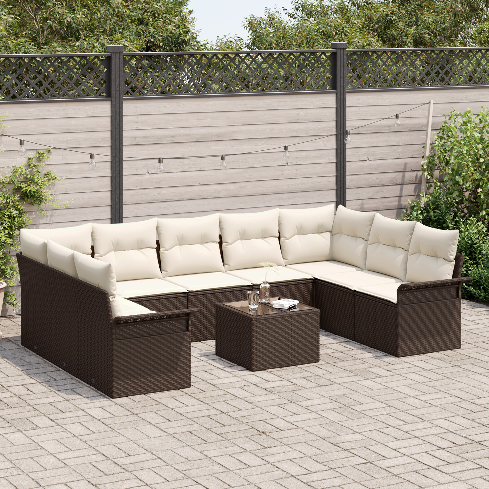 vidaXL 9-delige Tuinbankenset met kussens poly rattan grijs