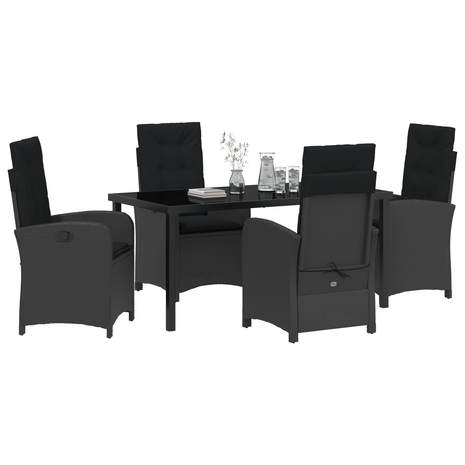 vidaXL 5-delige Tuinset met Kussens Zwart Poly Rattan