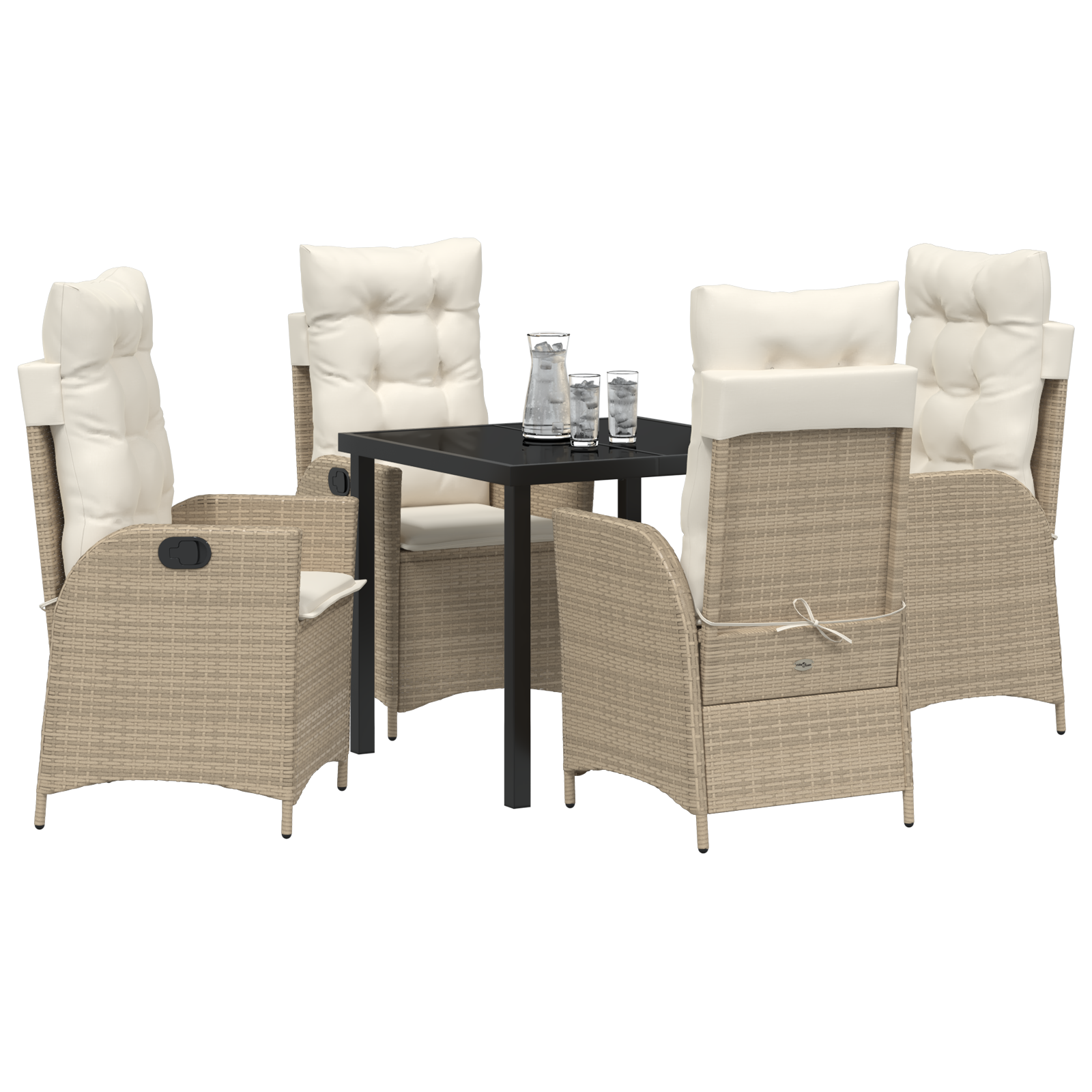 vidaXL 5-delige tuintafelset met kussens in beige poly rattan