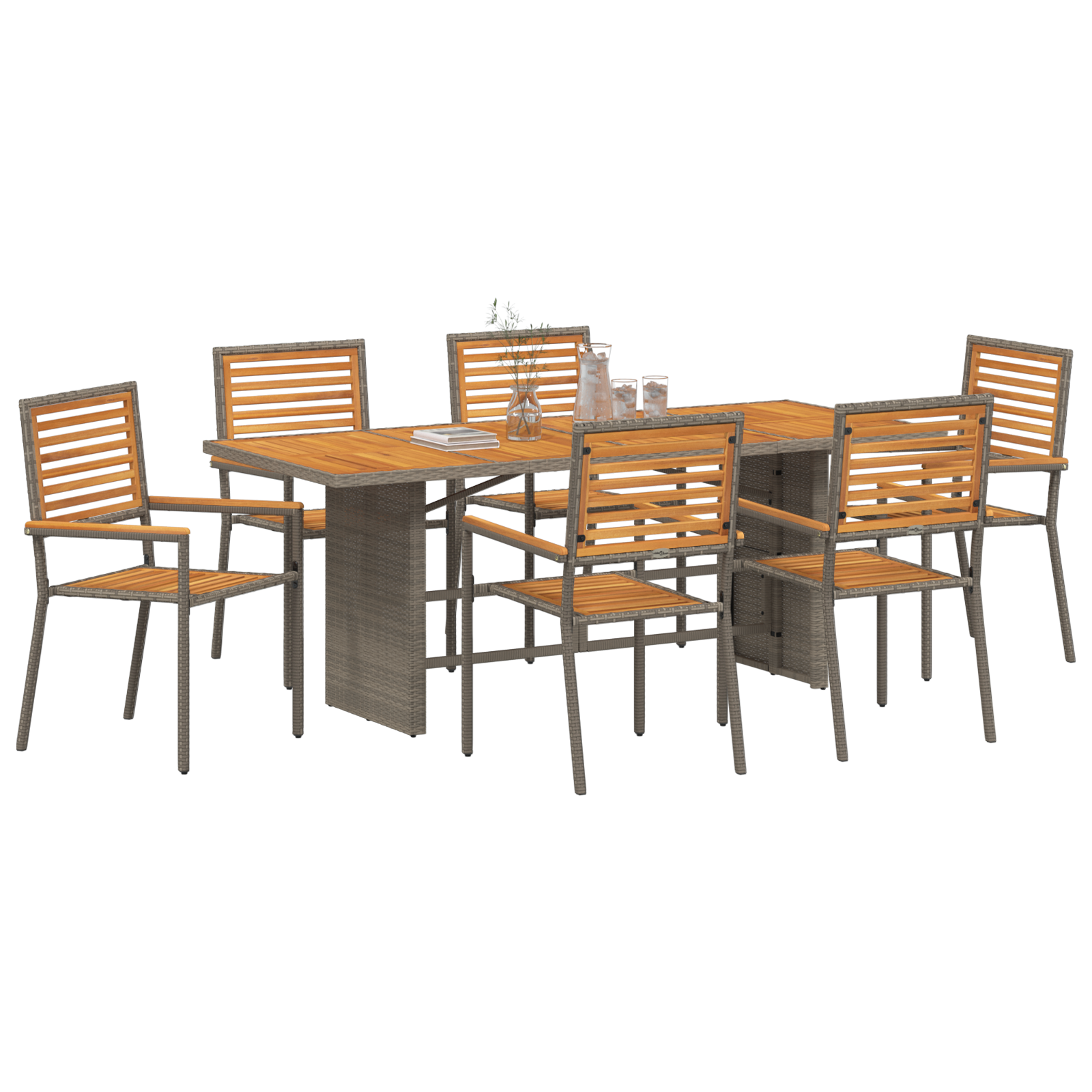 vidaXL 7-delige tuinset Grijs Poly Rattan Acaciahout
