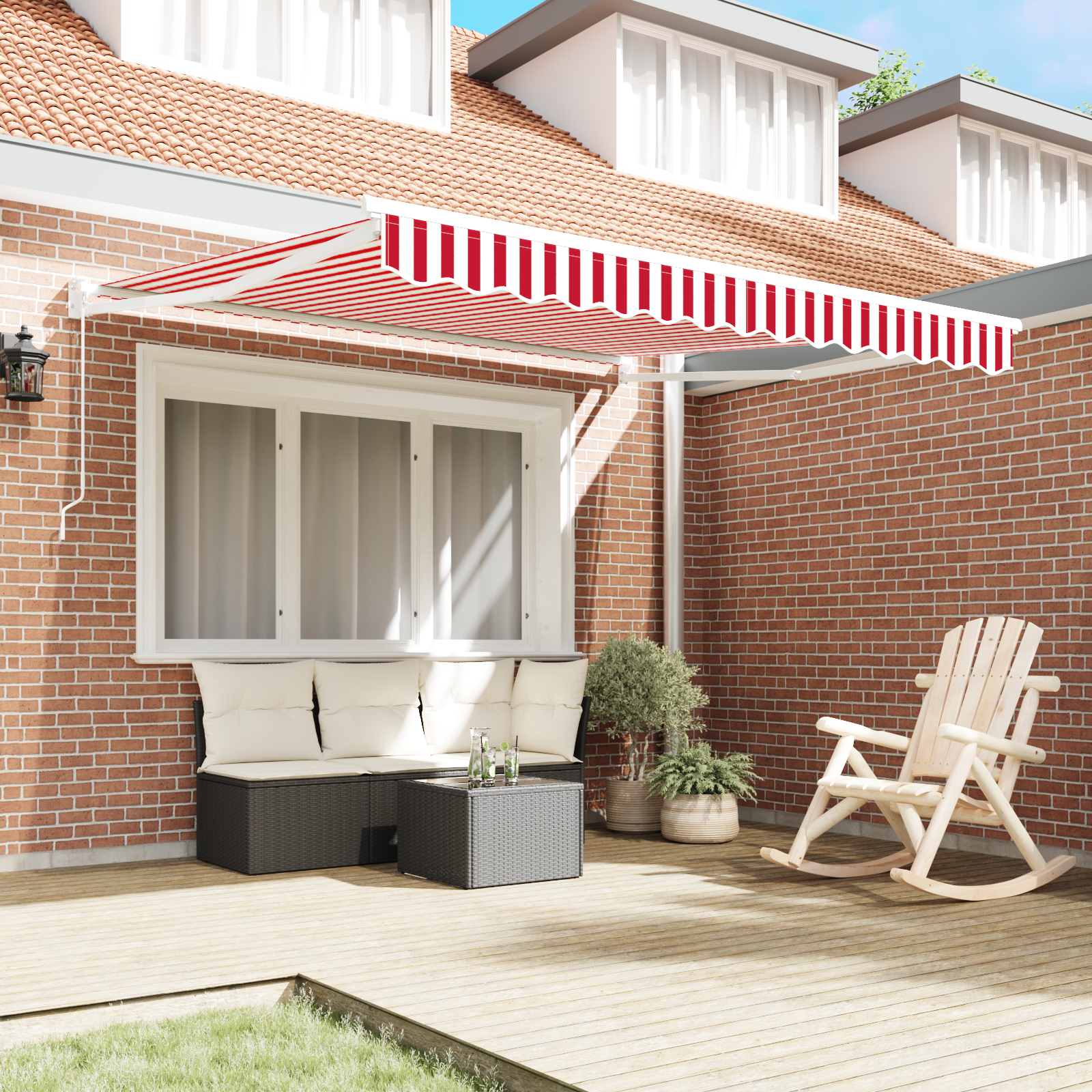 vidaXL Handmatige Inklapbare Luifel Rode en Witte Streep 300x250 cm