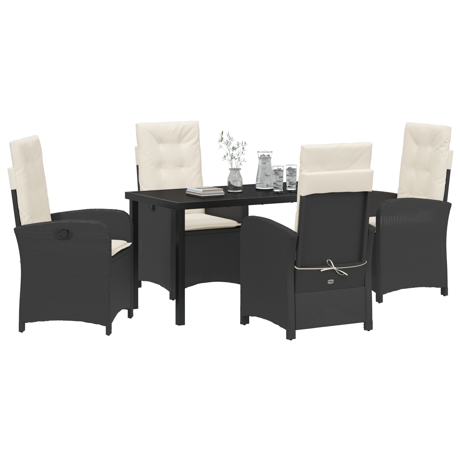 vidaXL 5-delige tuinset met kussens zwart poly rattan