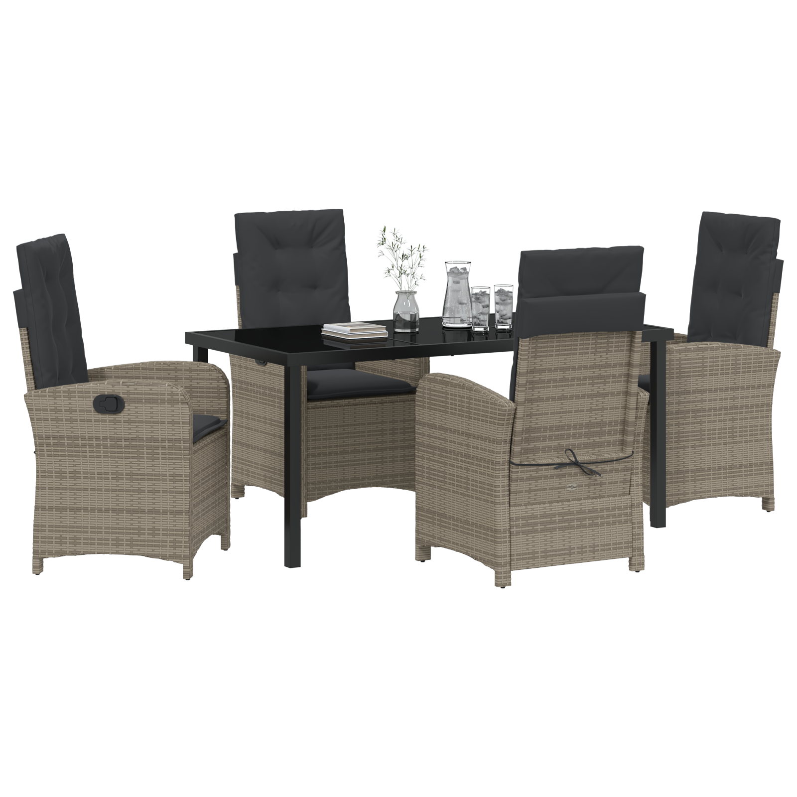 vidaXL 5-delige tuinset met kussens in grijs poly rattan