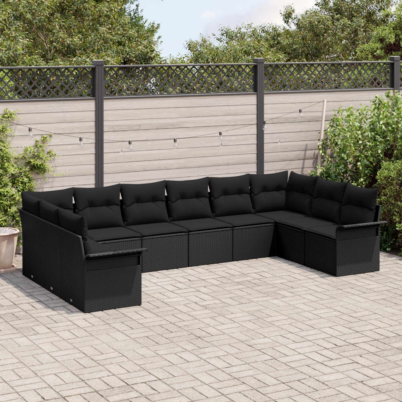 vidaXL 10-delige Tuinbankenset met kussens poly rattan zwart