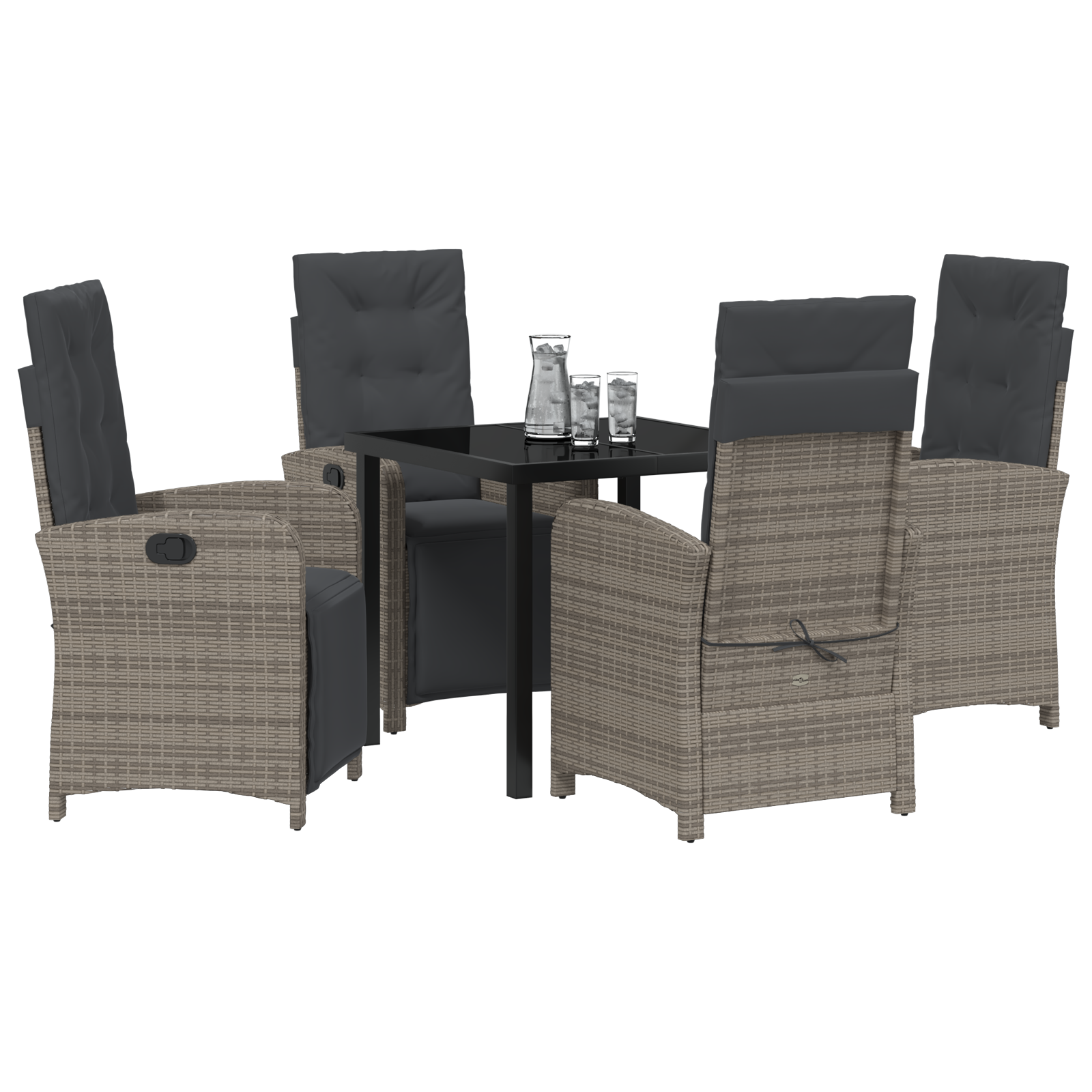 vidaXL 5-delige tuinset met kussens in grijs poly rattan